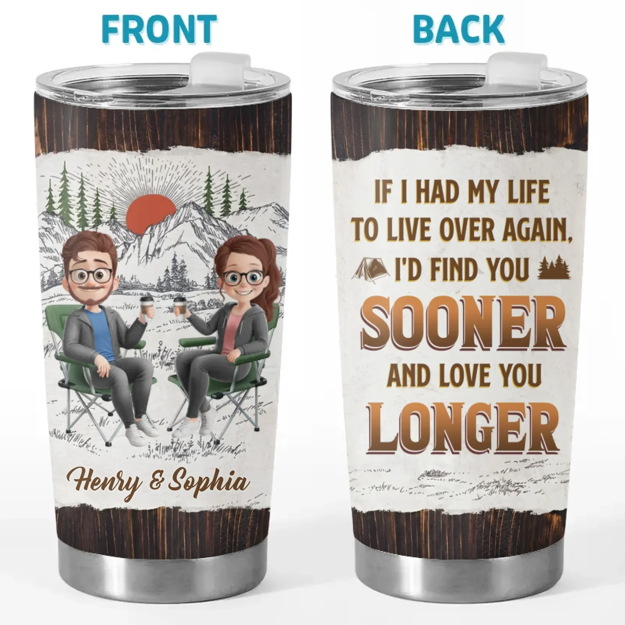 Custom Tumbler - Personalized Birthday Camping Gifts For Campers, Husband And Wife, Him And Her - Two Hearts One Campsite - Image 2