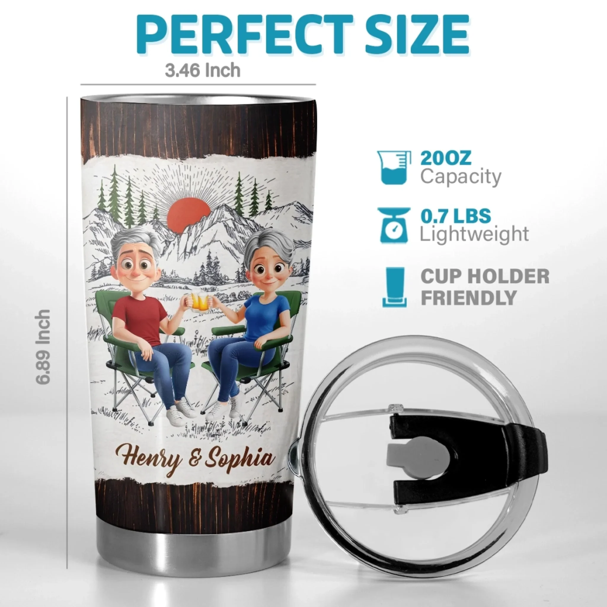 Custom Tumbler - Personalized Birthday Camping Gifts For Campers, Husband And Wife, Him And Her - Two Hearts One Campsite - Image 3