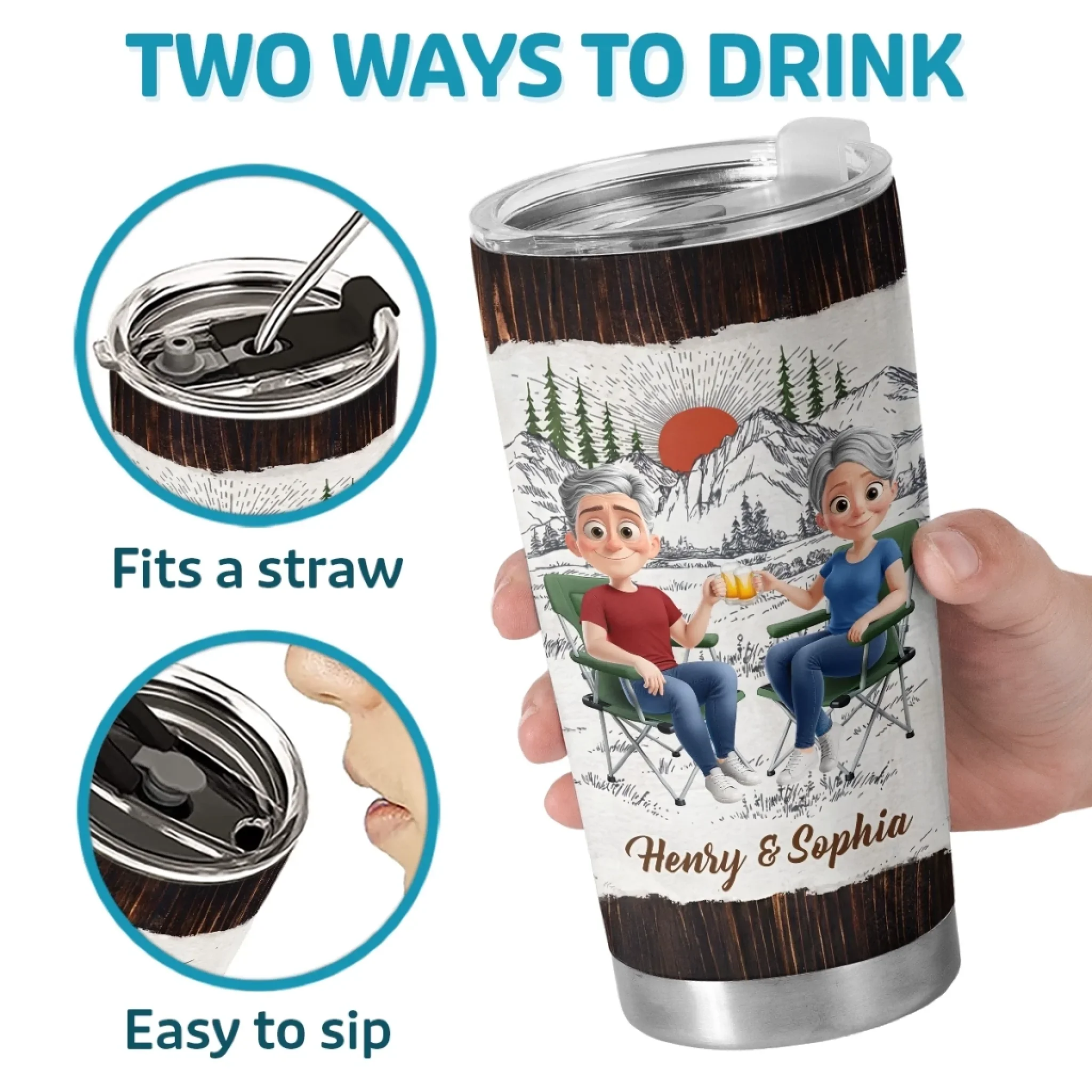 Custom Tumbler - Personalized Birthday Camping Gifts For Campers, Husband And Wife, Him And Her - Two Hearts One Campsite - Image 4