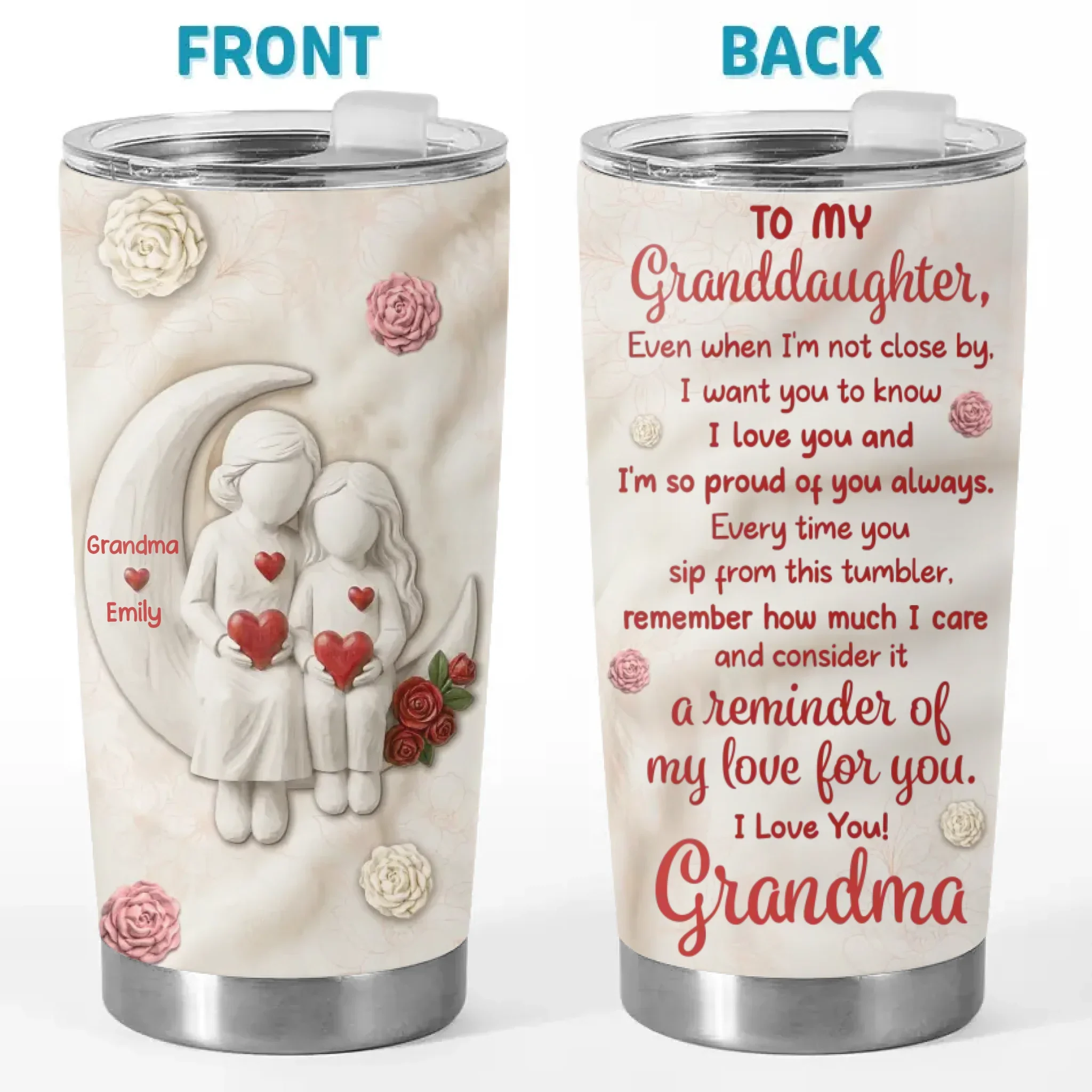 Custom Tumbler - Personalized Birthday Gifts For Grandma, Granddaughter - Love In Our Hearts - Image 2