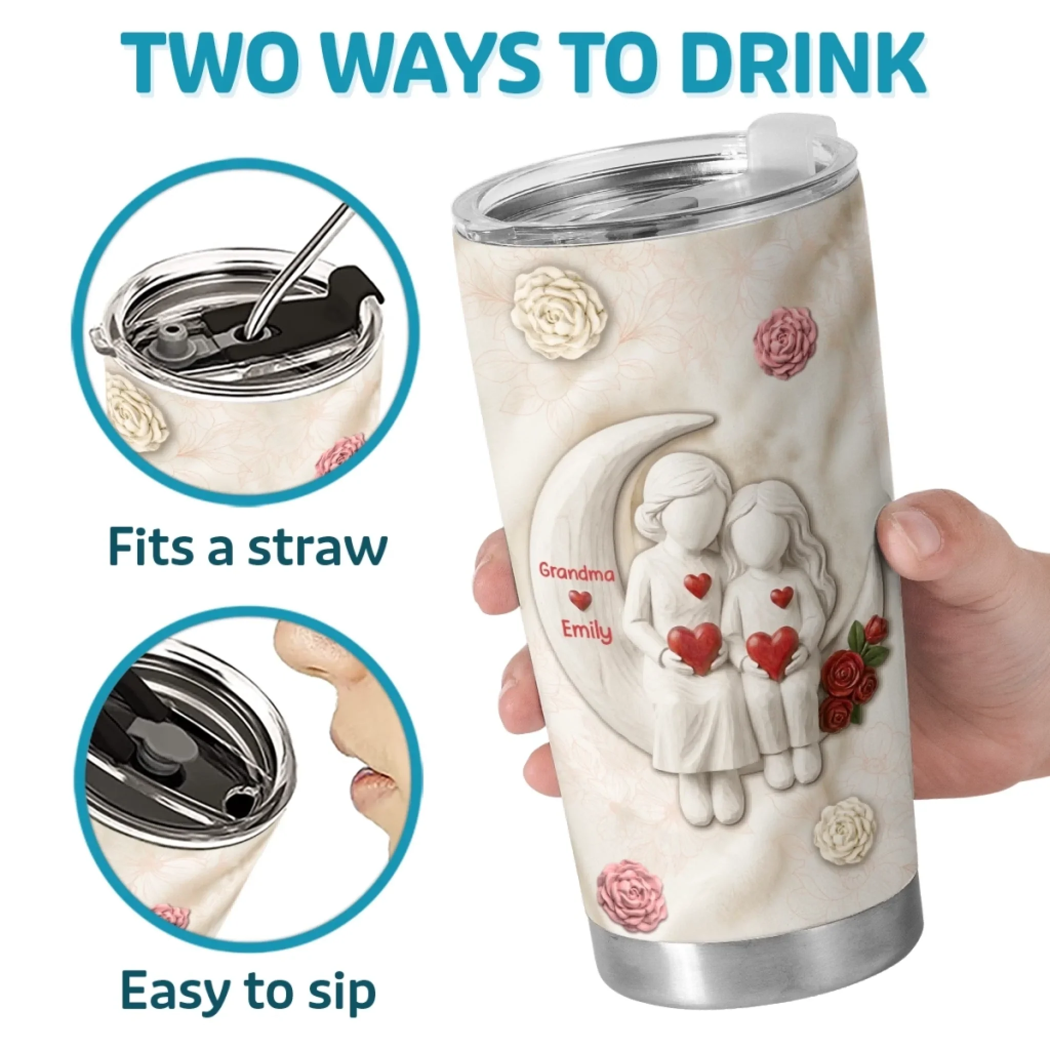 Custom Tumbler - Personalized Birthday Gifts For Grandma, Granddaughter - Love In Our Hearts - Image 4