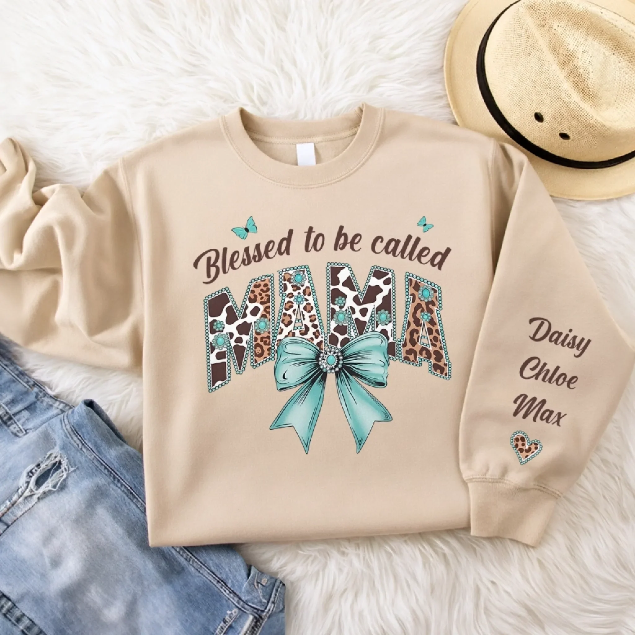 Custom Unisex Sweater, Hoodie - Personalized Mother's Day Birthday Gifts For Mom, Grandma - Blessed Mama Life - Image 6
