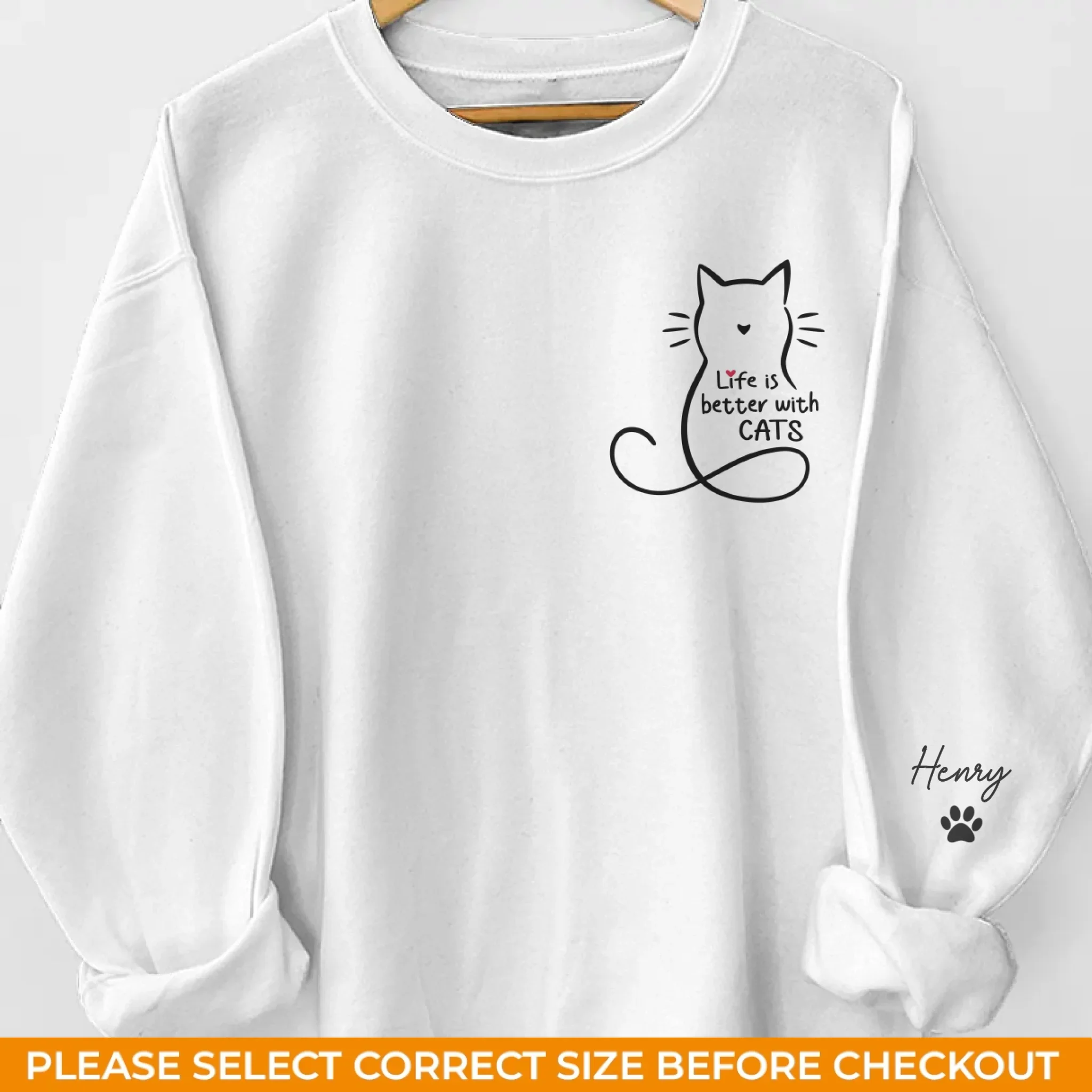 Custom Unisex Sweatshirt, Hoodie With Design On Sleeve -  Personalized Christmas Birthday Gifts For Cat Lovers, Cat Mom And Dad - Home Smells Like Cat Fur - Image 2