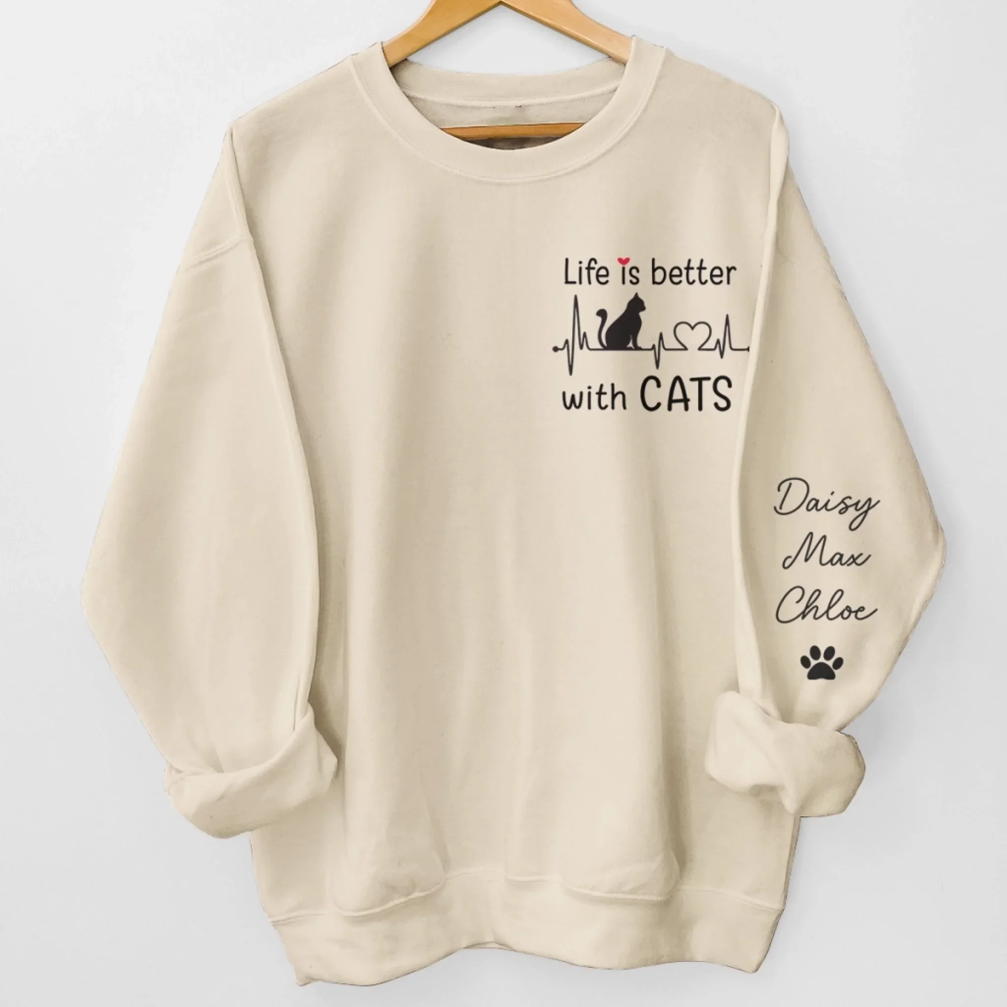 Custom Unisex Sweatshirt, Hoodie With Design On Sleeve - Personalized Christmas Birthday Gifts For Cat Lovers, Cat Mom And Dad - My Therapist Has Whiskers