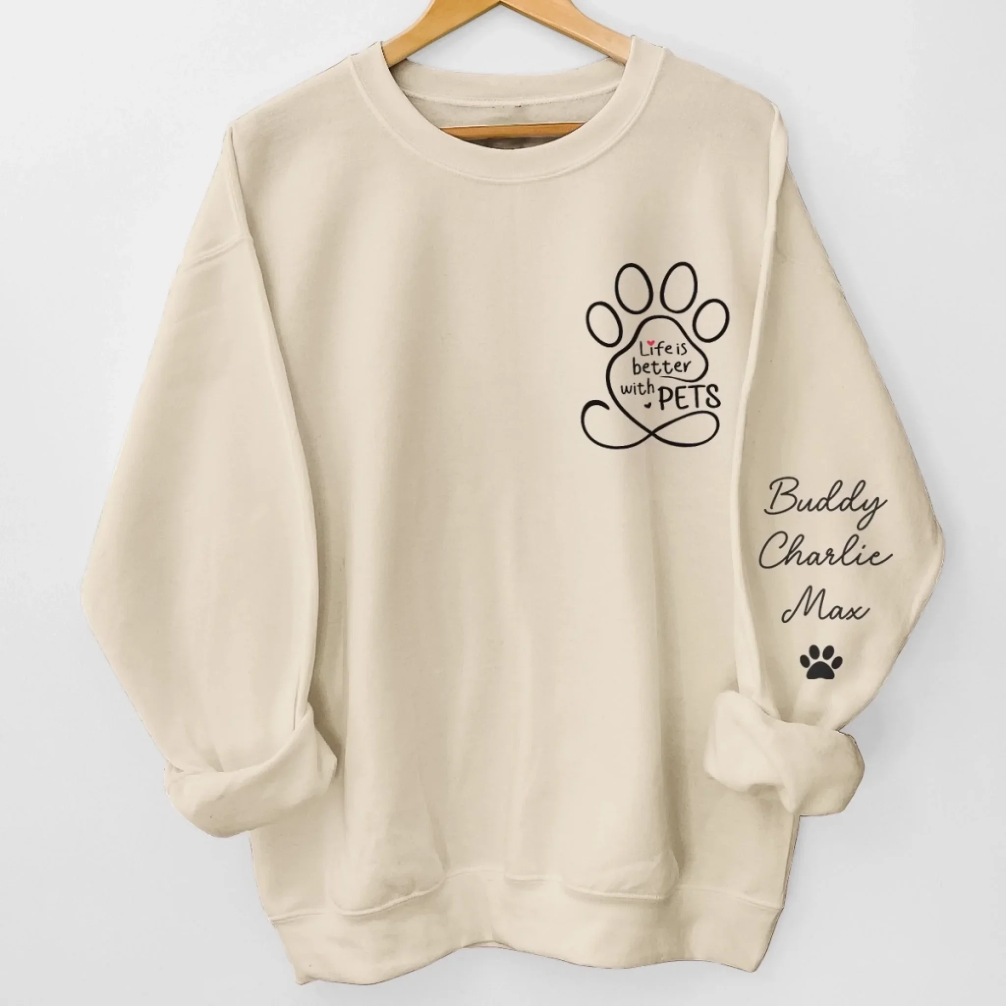 Custom Unisex Sweatshirt, Hoodie With Design On Sleeve -  Personalized Christmas Birthday Gifts For Dog Cat Lovers, Dog Dad And Mom, Cat Owners - Loved By My Fur Crew - Image 5