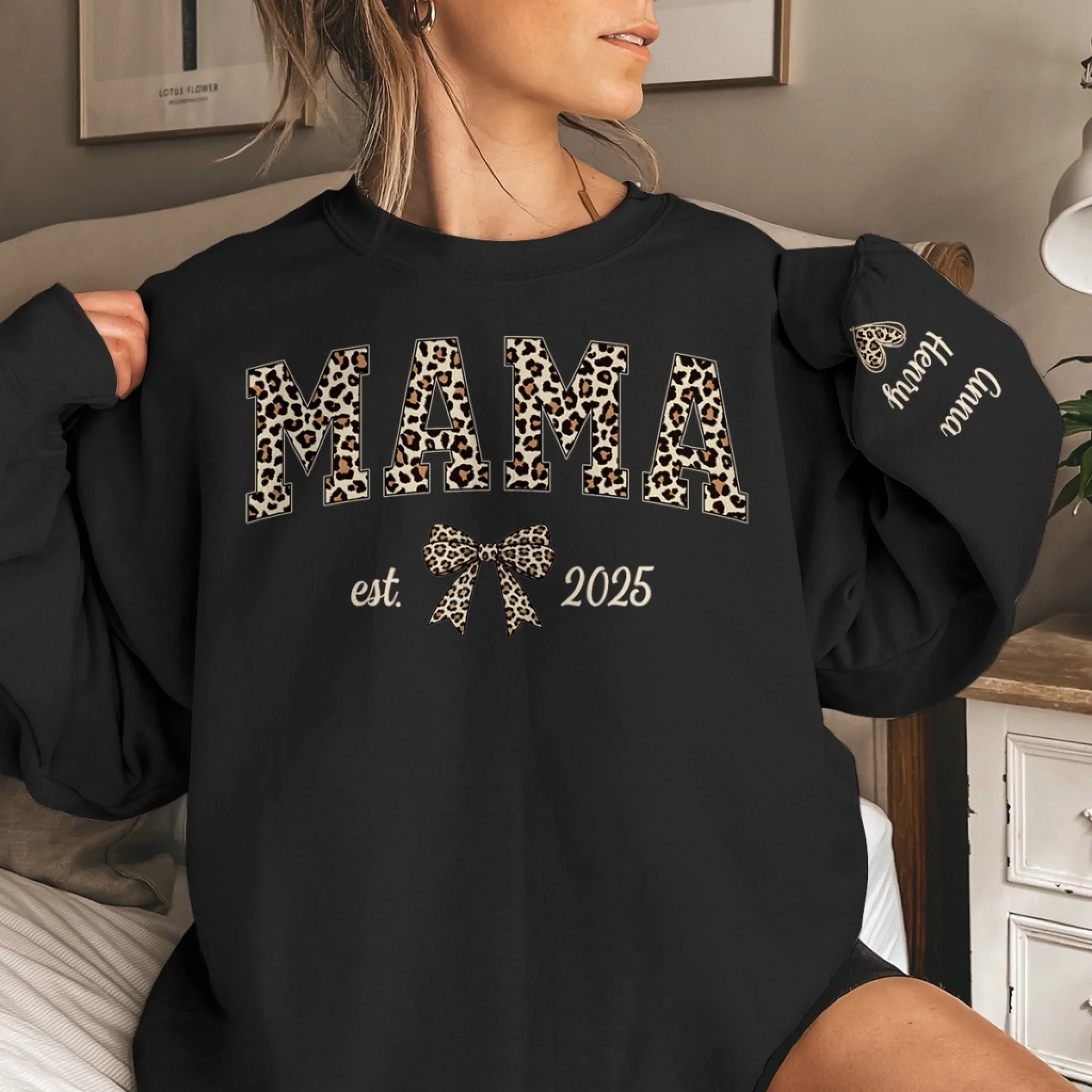 Custom Unisex Sweatshirt, Hoodie With Design On Sleeve - Personalized Mother's Day Gifts For Mom, Grandma - Born To Be Mama - Image 2