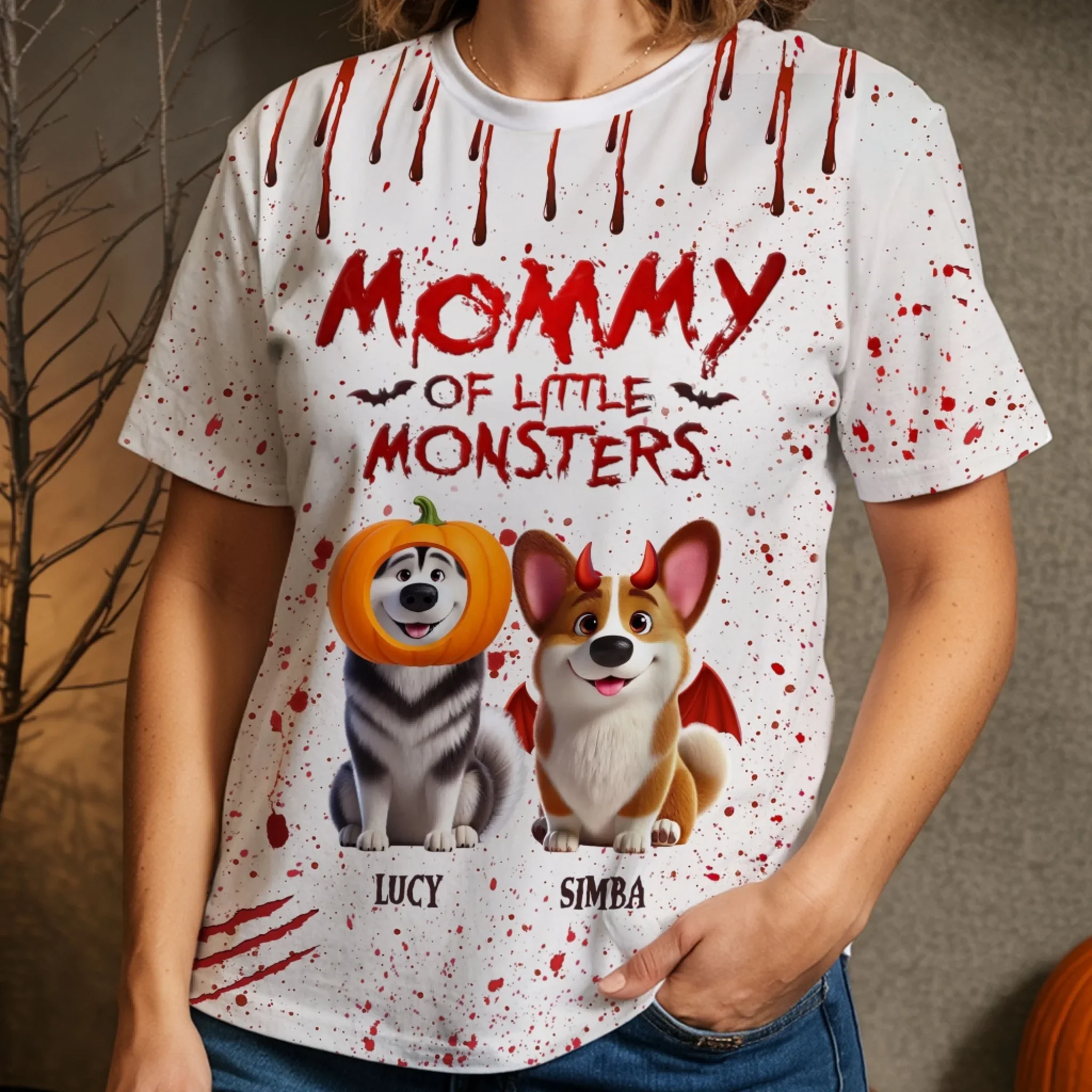 Custom Unisex T-shirt - Personalized Halloween Birthday Gifts For Dog Lovers, Dog Dad And Mom - Mommy Daddy Of Little Monsters - Image 3