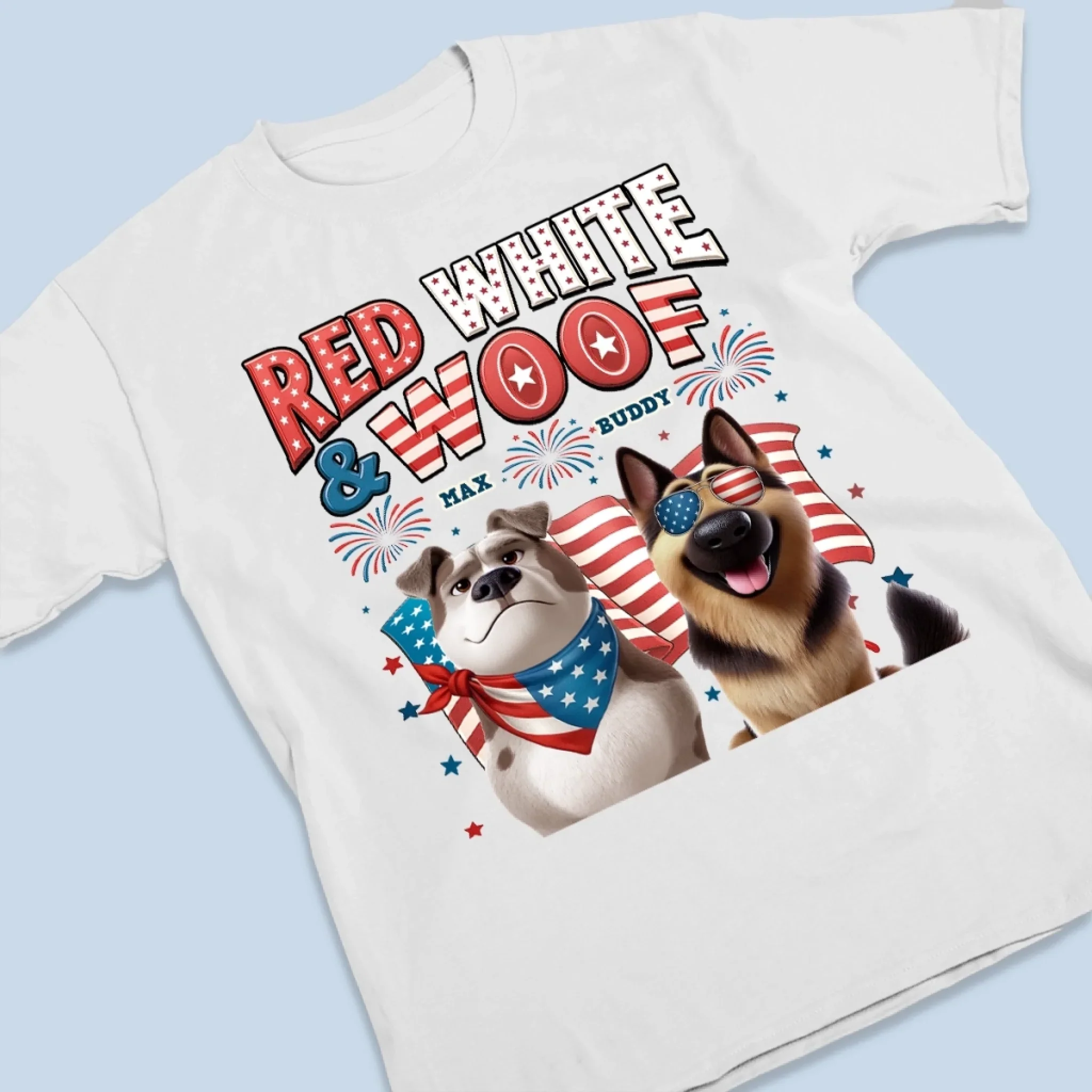 Custom Unisex T-shirt, Premium T-shirt, Hoodie - Personalized 4th Of July Gifts For Dog Lovers, Dog Dad And Mom - Red, White & Woof - Image 3