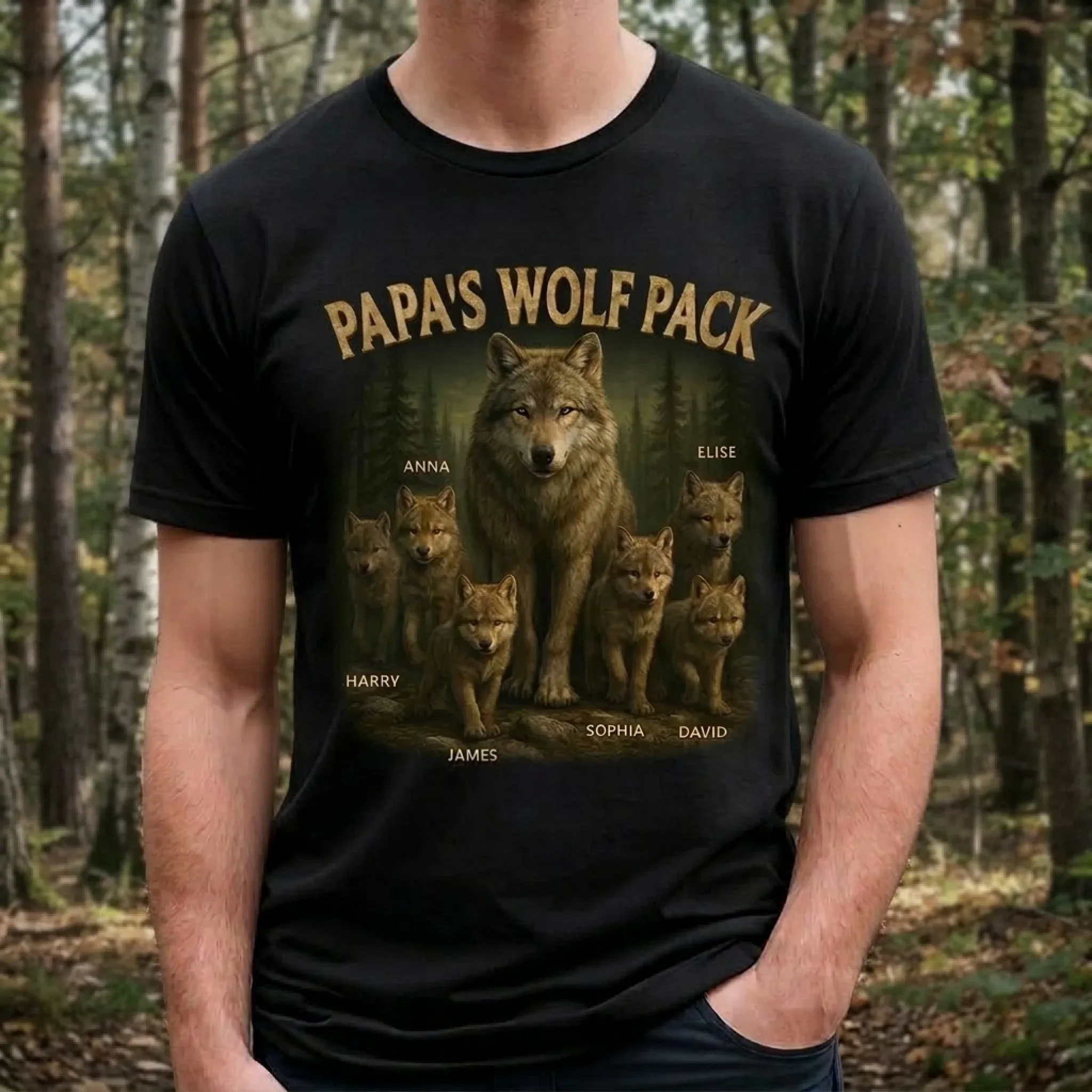 Custom Unisex T-shirt, Premium T-shirt, Hoodie - Personalized Father's Day Birthday Gifts For Dad, Grandpa - Papa’s Wolf Pack - Image 4