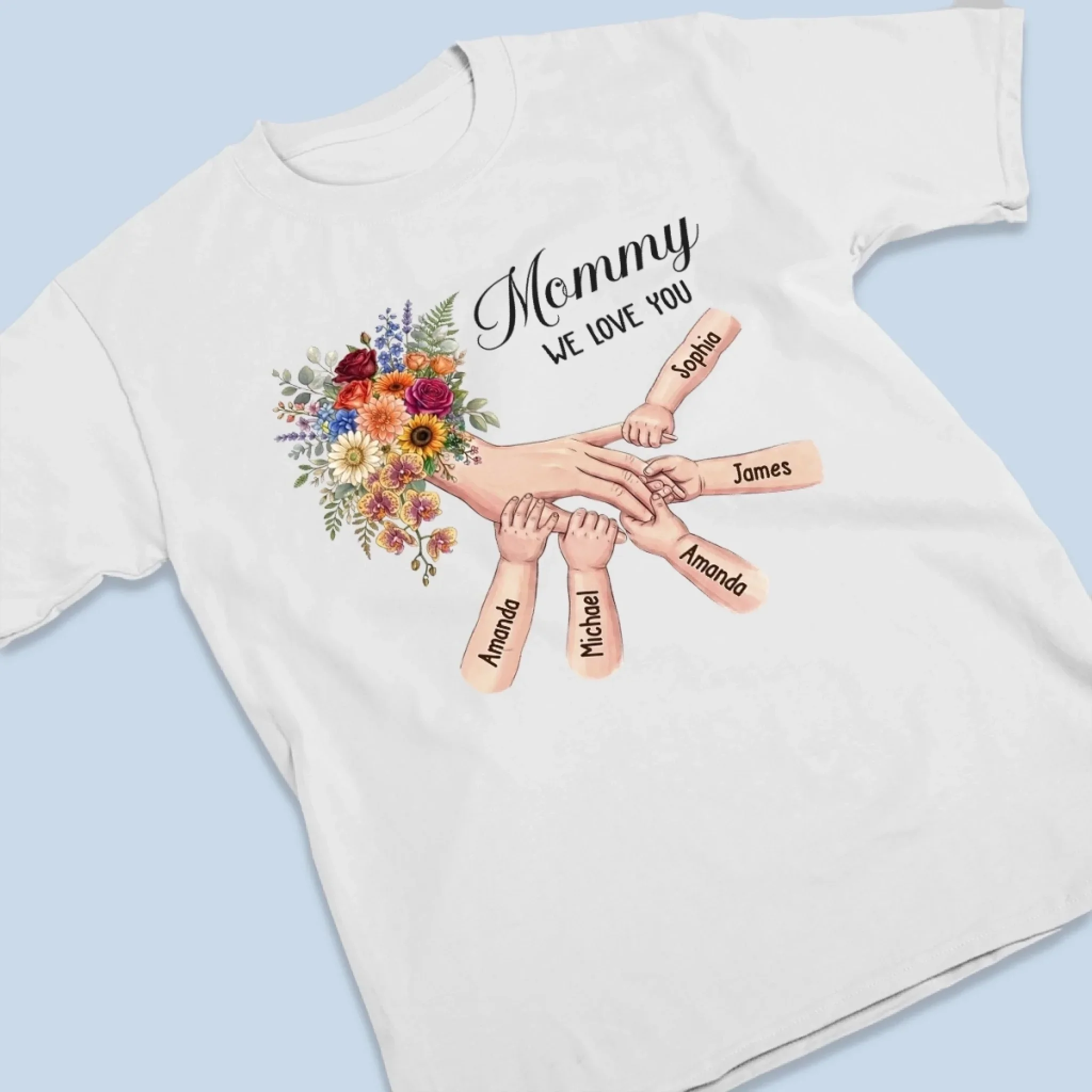Custom Unisex T-shirt, Premium T-shirt, Hoodie - Personalized Mother's Day Gifts For Mom, Grandma - Her Hands Hold Our Whole World - Image 2