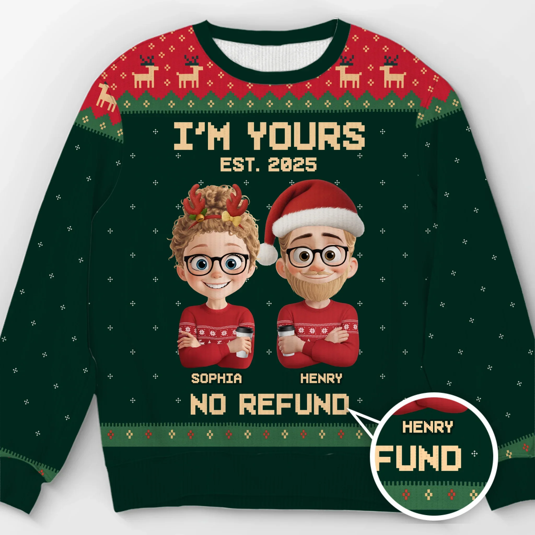 Custom Unisex Ugly Sweatshirt - Personalized Anniversary Christmas Wedding Gifts For Husband And Wife, Him And Her - Forever Festive, Forever Us - Image 2