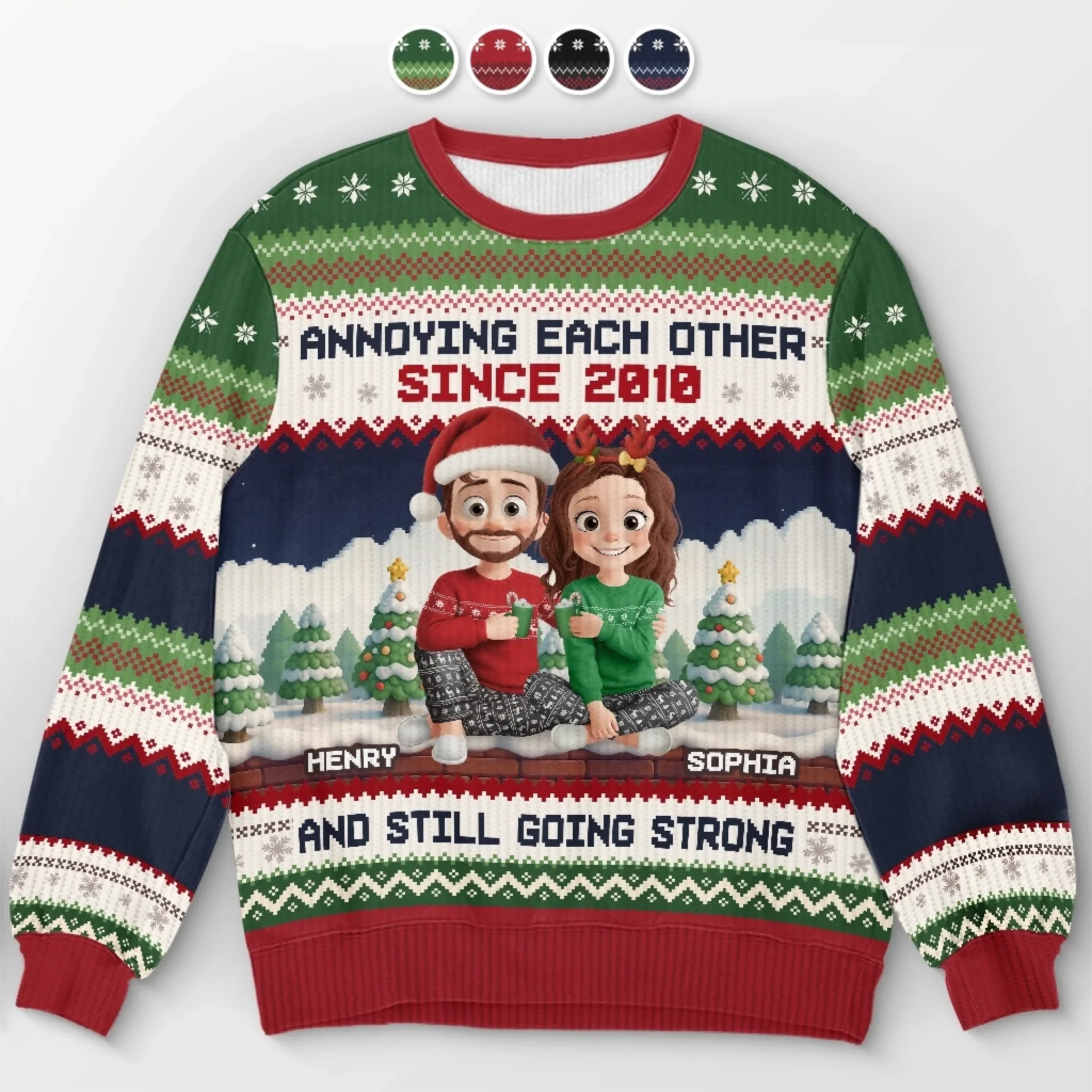 Custom Unisex Ugly Sweatshirt - Personalized Anniversary Christmas Wedding Gifts For Husband And Wife, Him And Her - Merry Fights, Happy Nights - Image 3