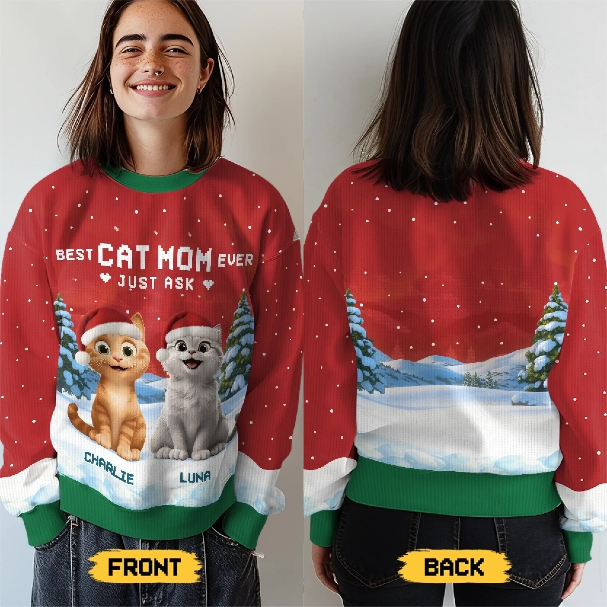 Custom Unisex Ugly Sweatshirt - Personalized  Christmas Birthday Gifts For Cat Lovers, Cat Mom And Dad - Ho Ho Hold My Catnip - Image 4