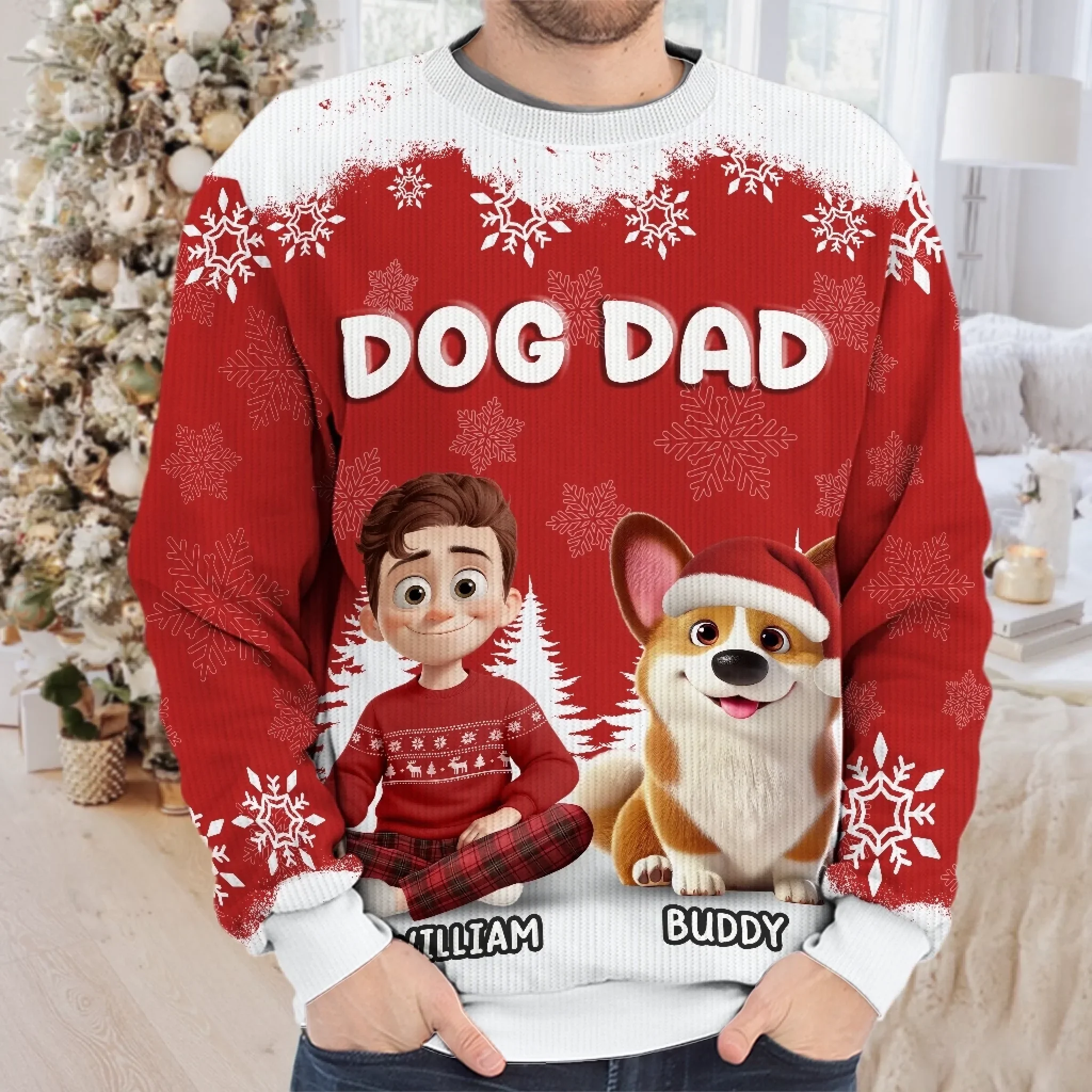 Custom Unisex Ugly Sweatshirt - Personalized  Christmas Birthday Gifts For Dog Lovers, Dog Dad And Mom - Best Christmas Wingman Ever - Image 3