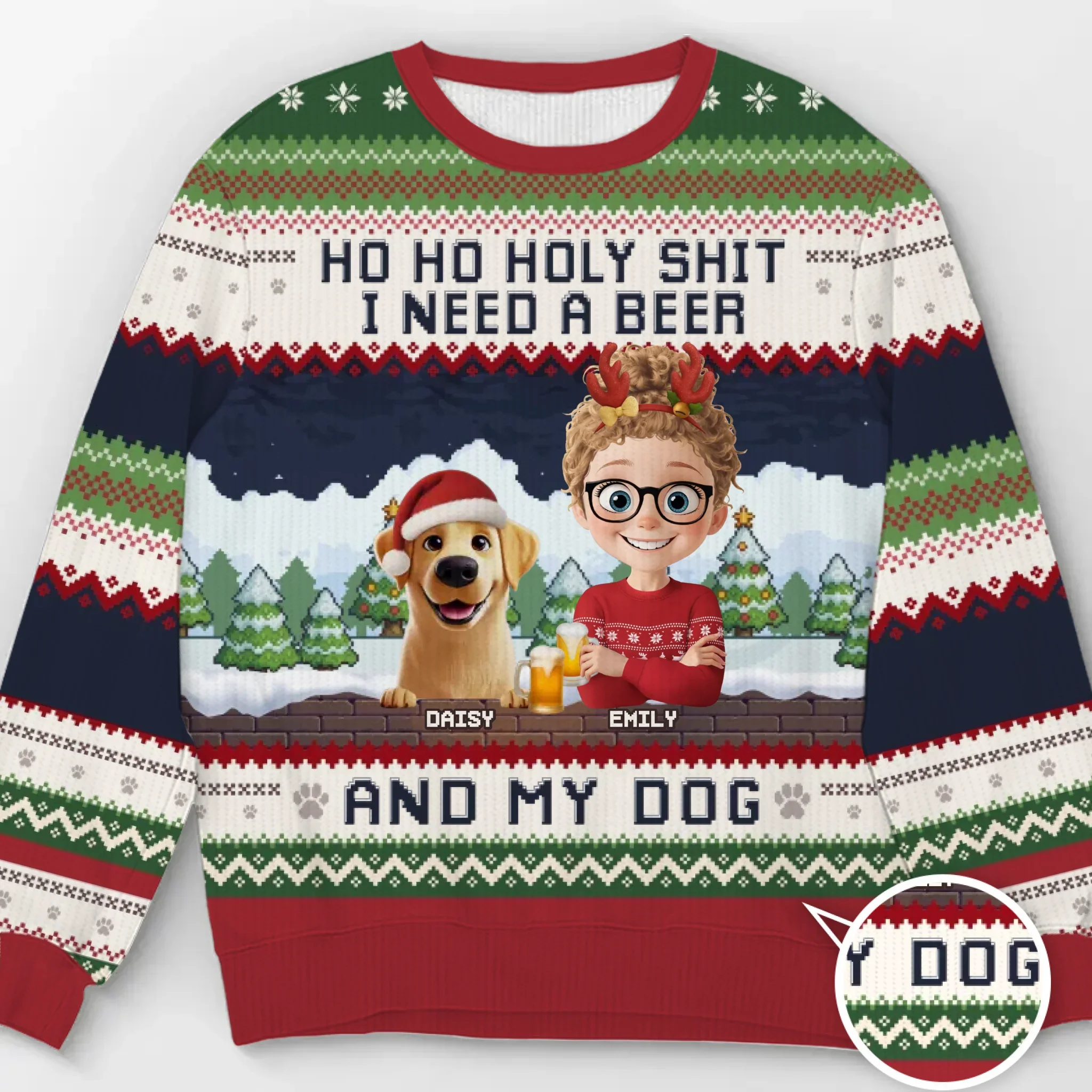 Custom Unisex Ugly Sweatshirt - Personalized  Christmas Birthday Gifts For Dog Lovers, Dog Dad And Mom - Ho Ho Hold My Beer - Image 2