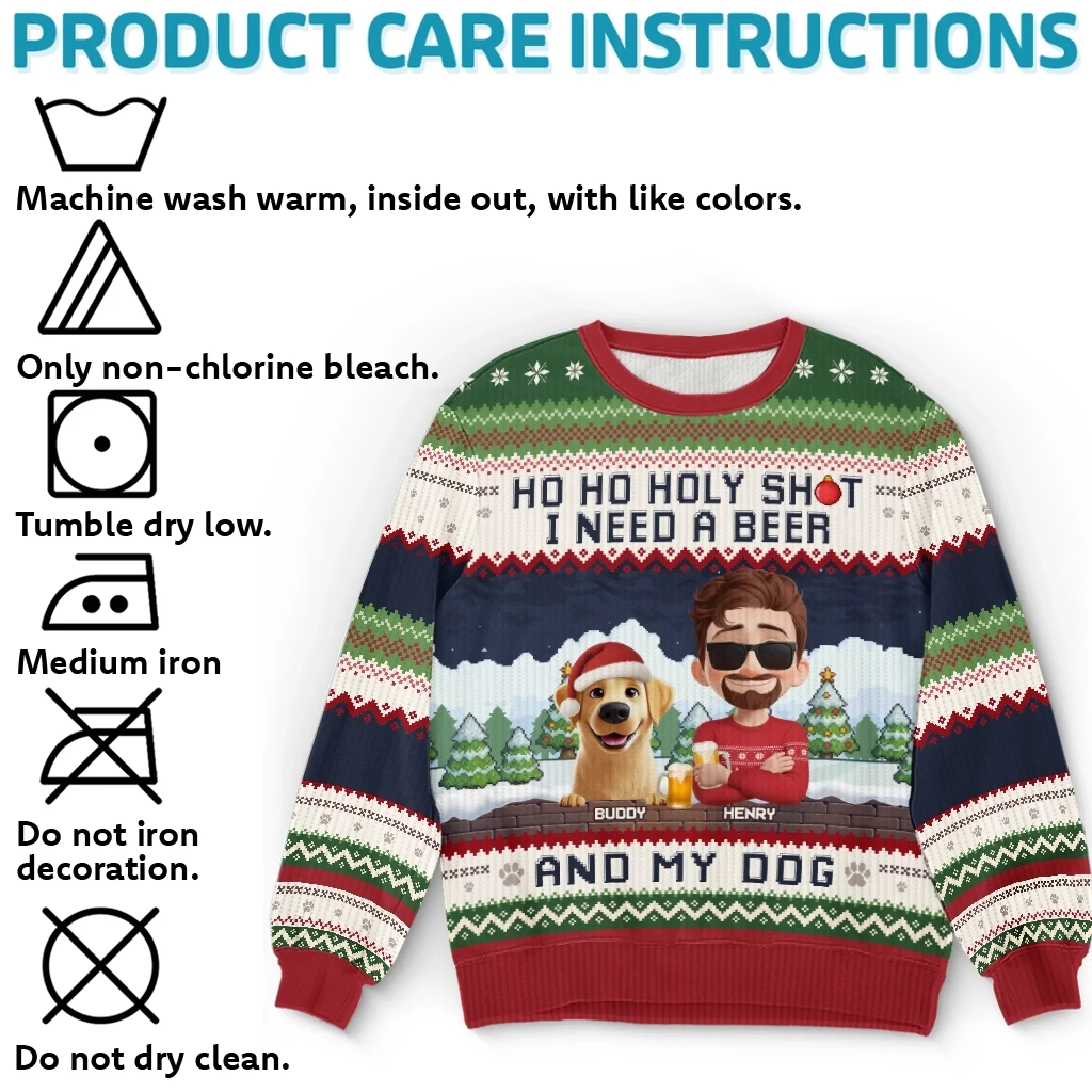 Custom Unisex Ugly Sweatshirt - Personalized  Christmas Birthday Gifts For Dog Lovers, Dog Dad And Mom - Ho Ho Hold My Beer - Image 5