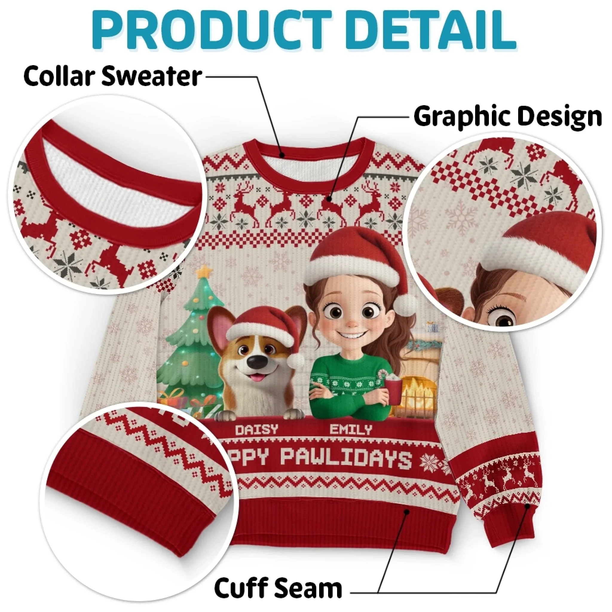 Custom Unisex Ugly Sweatshirt - Personalized  Christmas Birthday Gifts For Dog Lovers, Dog Dad And Mom - Santa Paws Is Coming To Town - Image 5