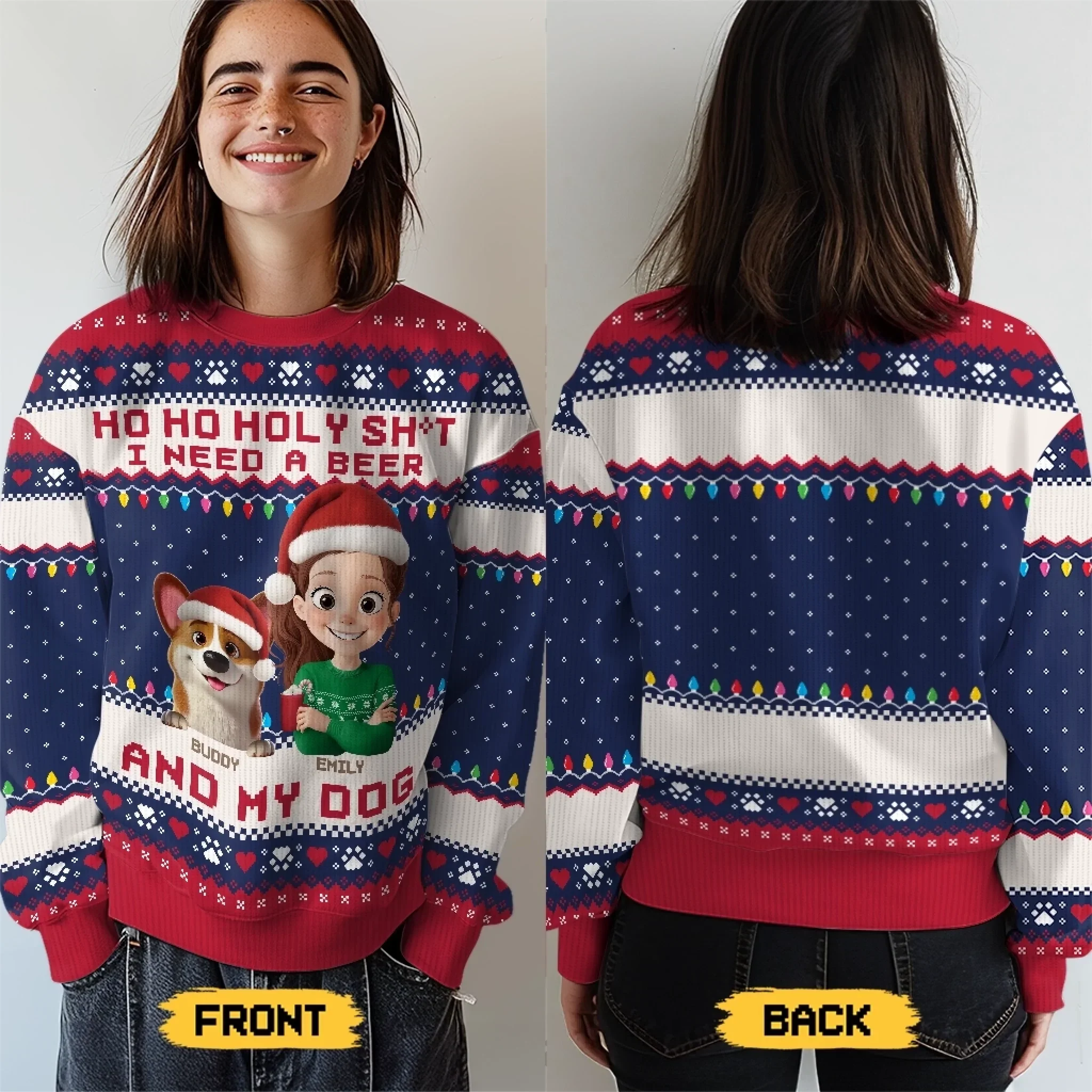 Custom Unisex Ugly Sweatshirt - Personalized Christmas Birthday Gifts For Dog Lovers, Dog Dad And Mom - Santa’s Drinking Buddy - Image 4