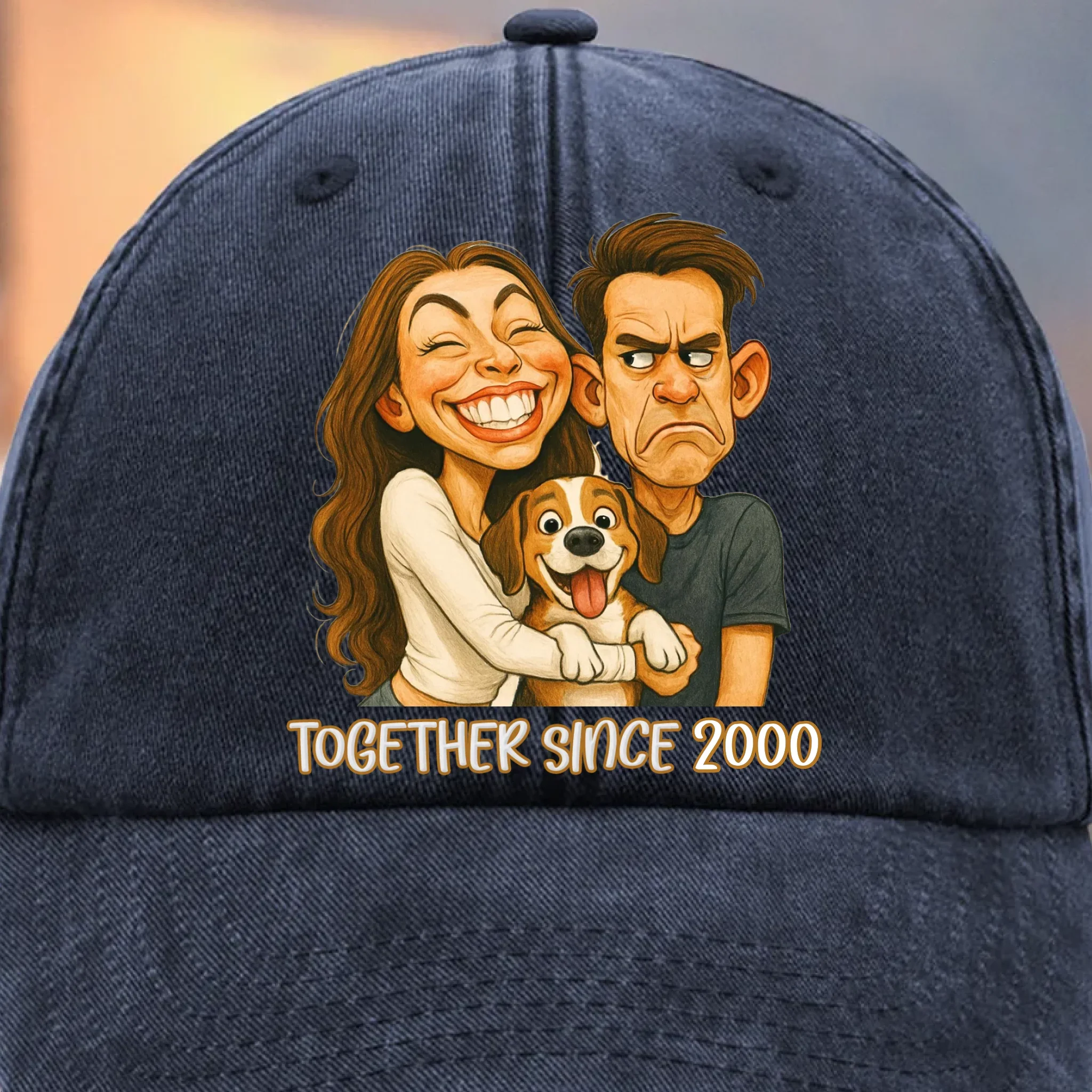 Custom Vintage Washed Denim Baseball Cap - Personalized Anniversary Wedding Gifts For Husband And Wife, Dog Cat Lovers - Together Since - Image 2