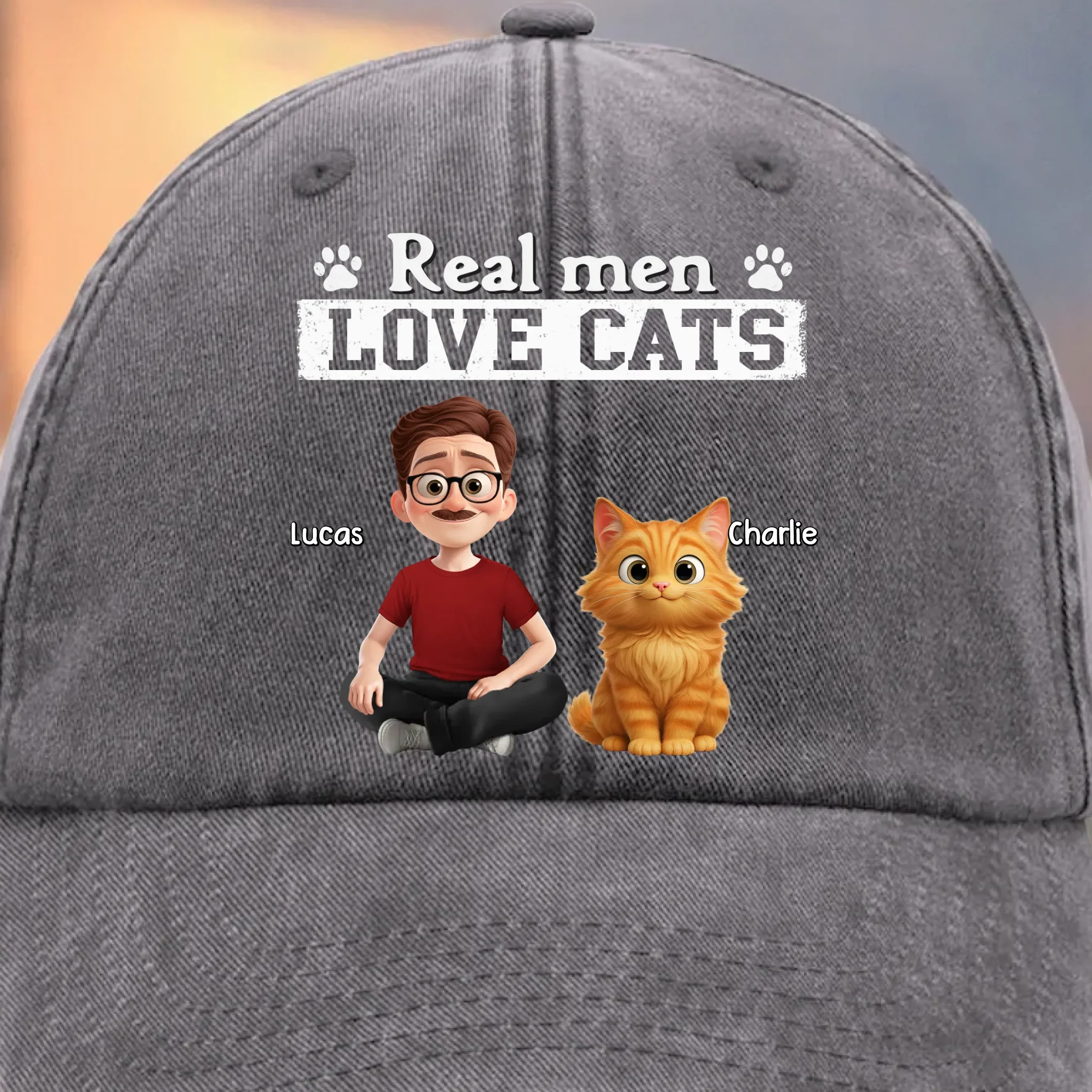 Custom Vintage Washed Denim Baseball Cap - Personalized Birthday Gifts For Cat Lovers, Cat Mom And Dad - Cool Guys Love Kitties - Image 5