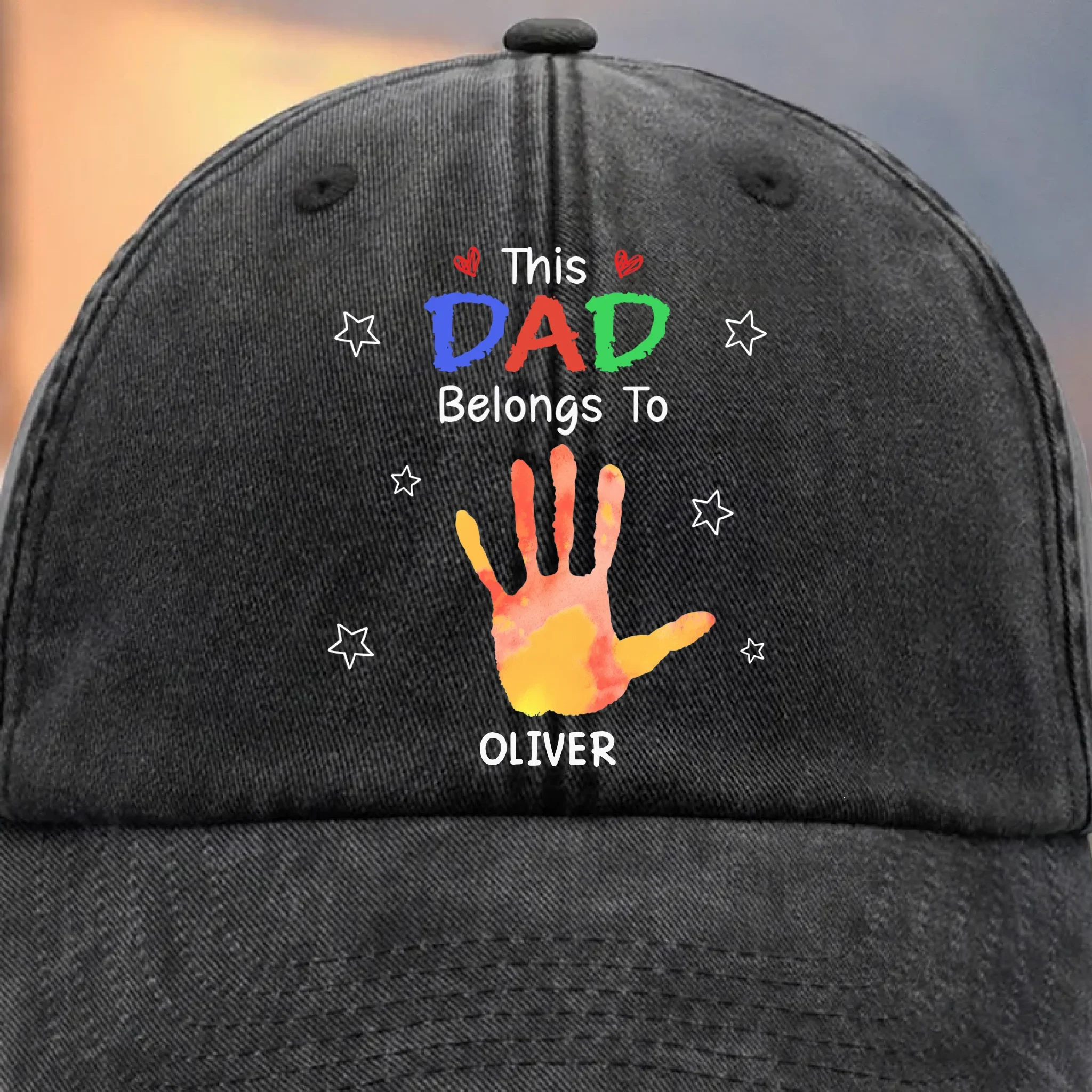 Custom Vintage Washed Denim Baseball Cap - Personalized Birthday Gifts For Dad, Grandpa - Hearts Growing Under Your Care - Image 3