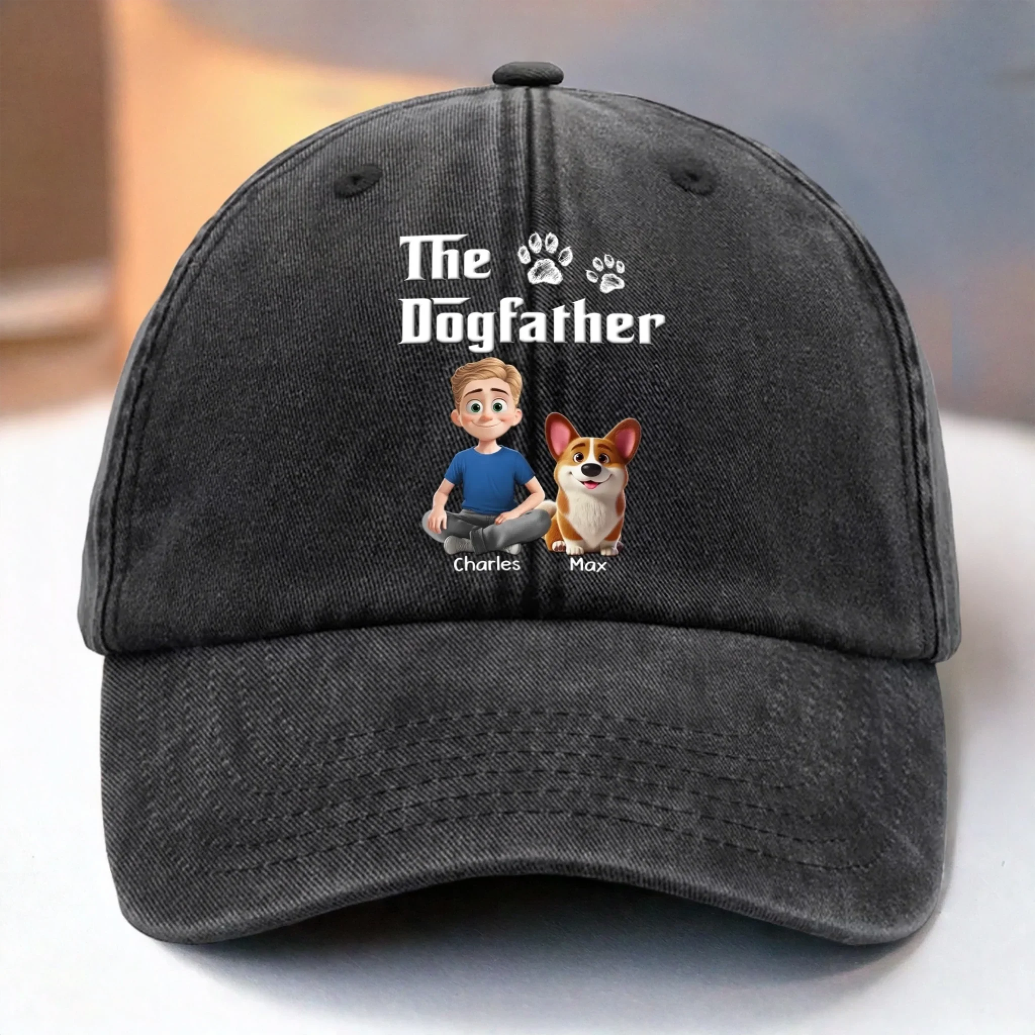 Custom Vintage Washed Denim Baseball Cap - Personalized Birthday Gifts For Dog Cat Lovers, Dog Dad And Mom, Cat Owners - Don’t Mess With The Dogfather