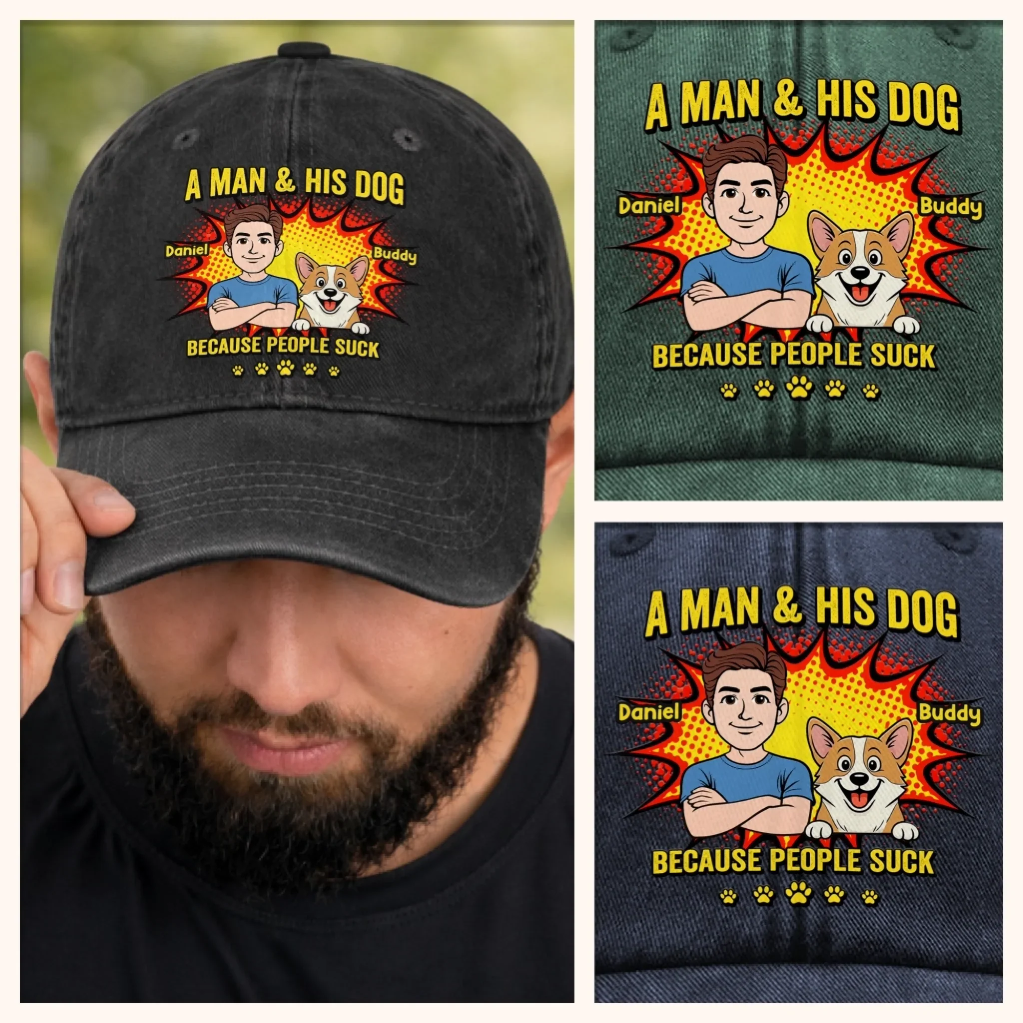 Custom Vintage Washed Denim Baseball Cap - Personalized Father's Day Birthday Gifts For Dog Lovers, Dog Dad And Mom - Life Is Ruff Without My Dog - Image 10