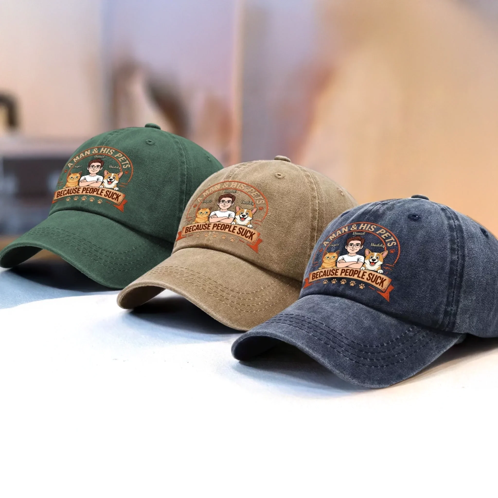 Custom Vintage Washed Denim Baseball Cap - Personalized Mother's Day, Father's Day Gifts For Dog Cat Lovers, Dog Dad And Mom, Cat Owners - Love Grows With Paws - Image 3