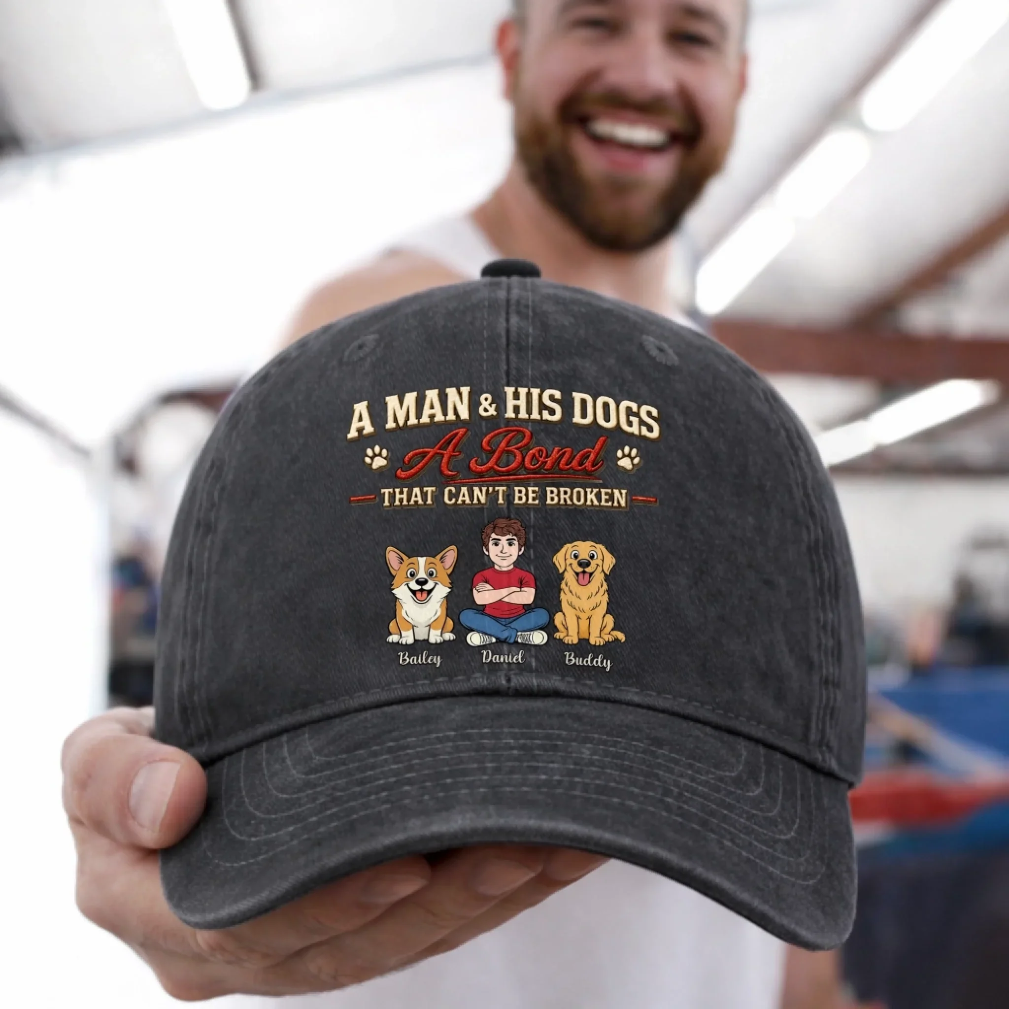 Custom Vintage Washed Denim Baseball Cap - Personalized Mother's Day, Father's Day Gifts For Dog Lovers, Dog Dad And Mom - Forever Loved By Wagging Tails - Image 2