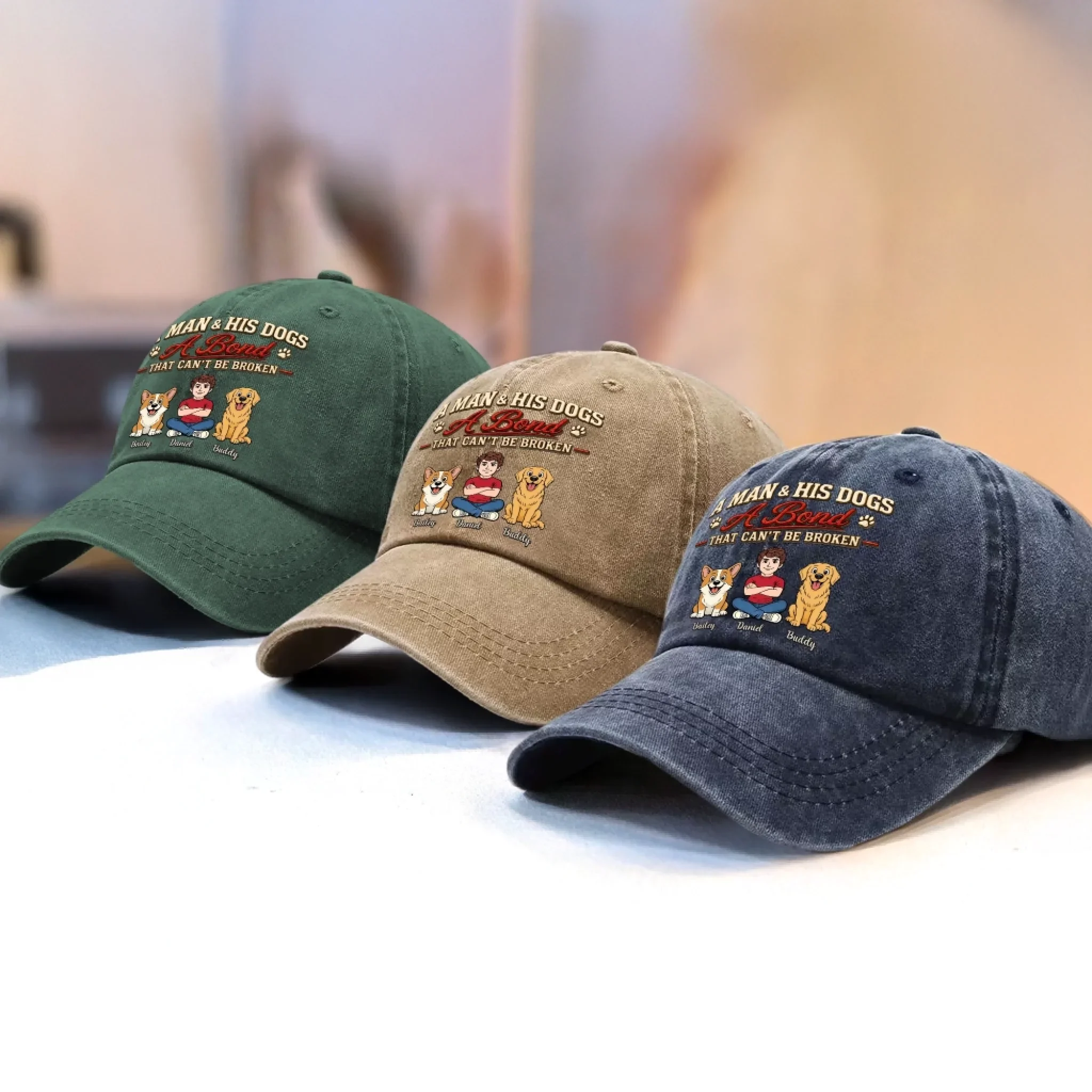 Custom Vintage Washed Denim Baseball Cap - Personalized Mother's Day, Father's Day Gifts For Dog Lovers, Dog Dad And Mom - Forever Loved By Wagging Tails - Image 3