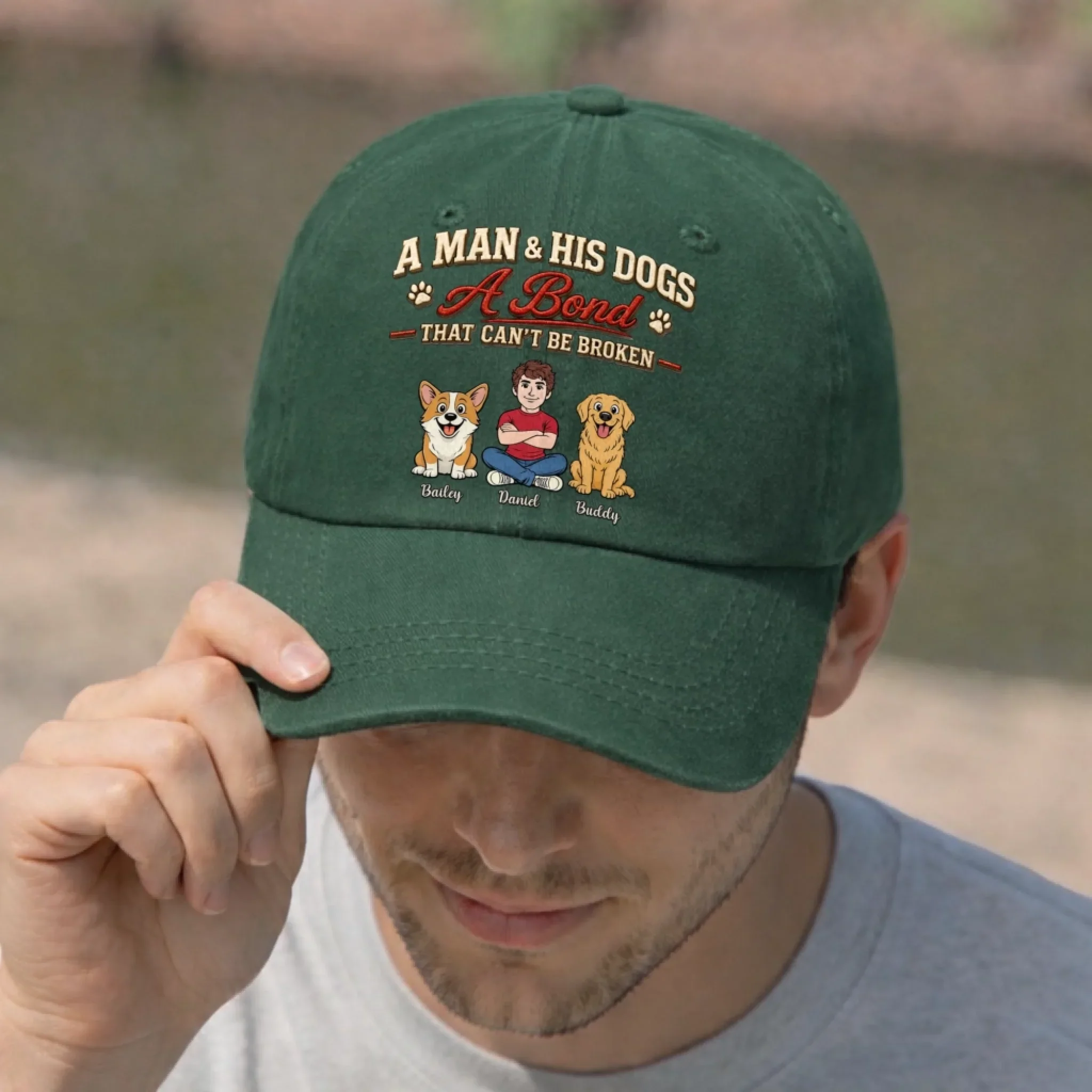 Custom Vintage Washed Denim Baseball Cap - Personalized Mother's Day, Father's Day Gifts For Dog Lovers, Dog Dad And Mom - Forever Loved By Wagging Tails - Image 4