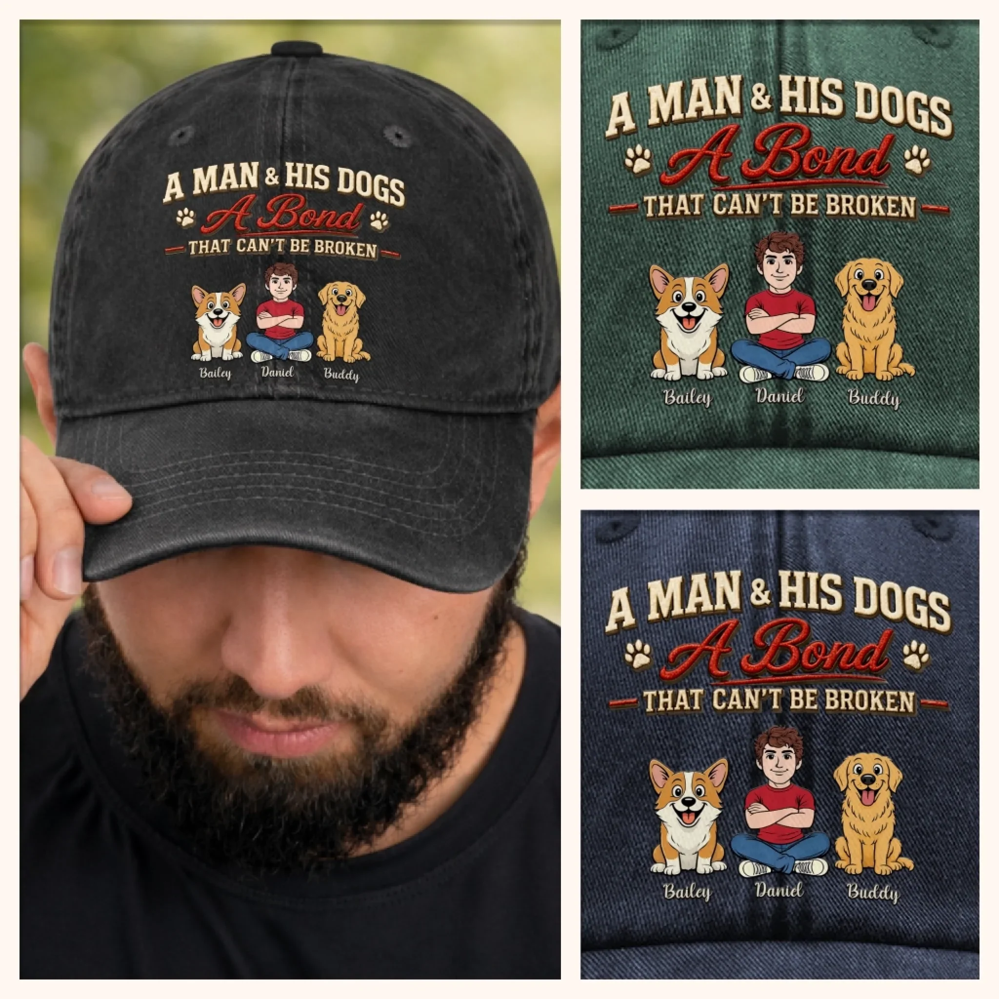 Custom Vintage Washed Denim Baseball Cap - Personalized Mother's Day, Father's Day Gifts For Dog Lovers, Dog Dad And Mom - Forever Loved By Wagging Tails - Image 5