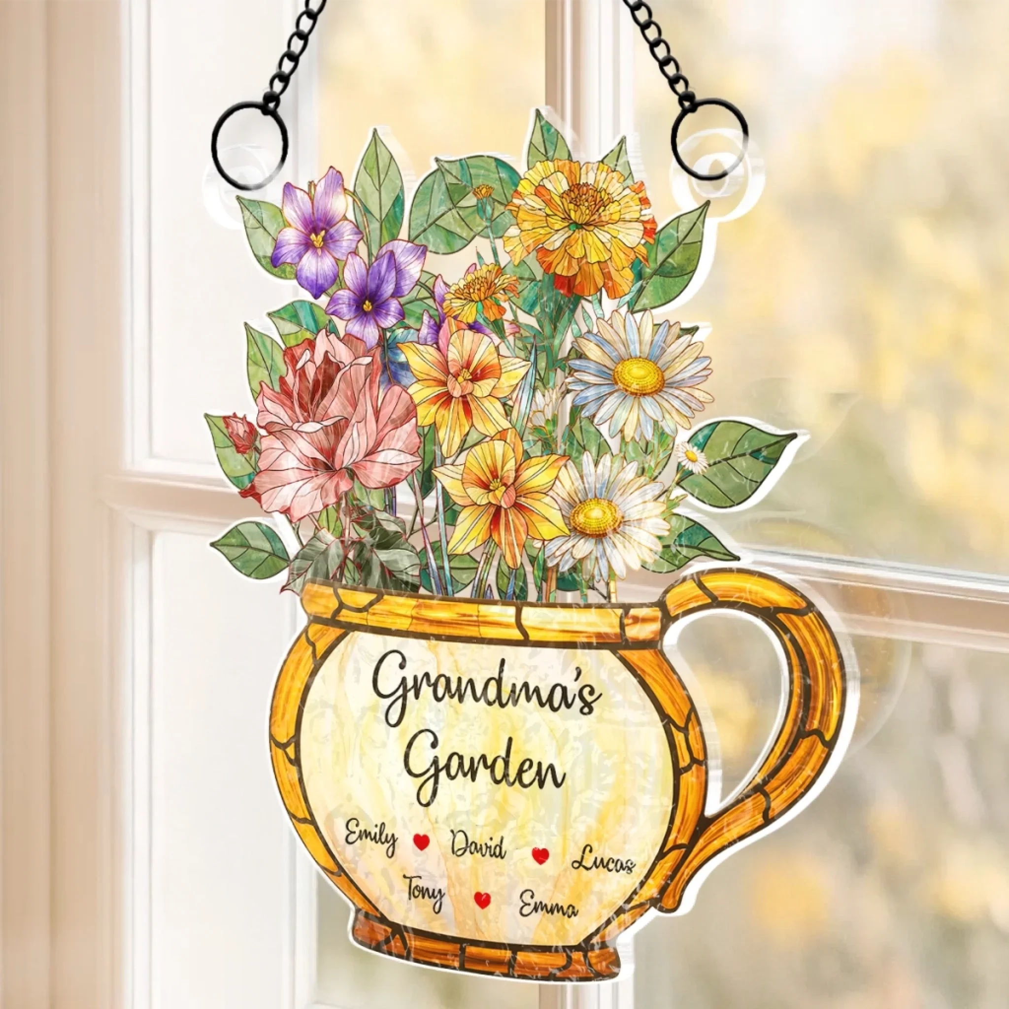 Custom Wavy Acrylic Window Suncatcher - Personalized Mother's Day Birthday Gifts For Mom, Grandma - Love Planted, Memories Bloom - Image 3