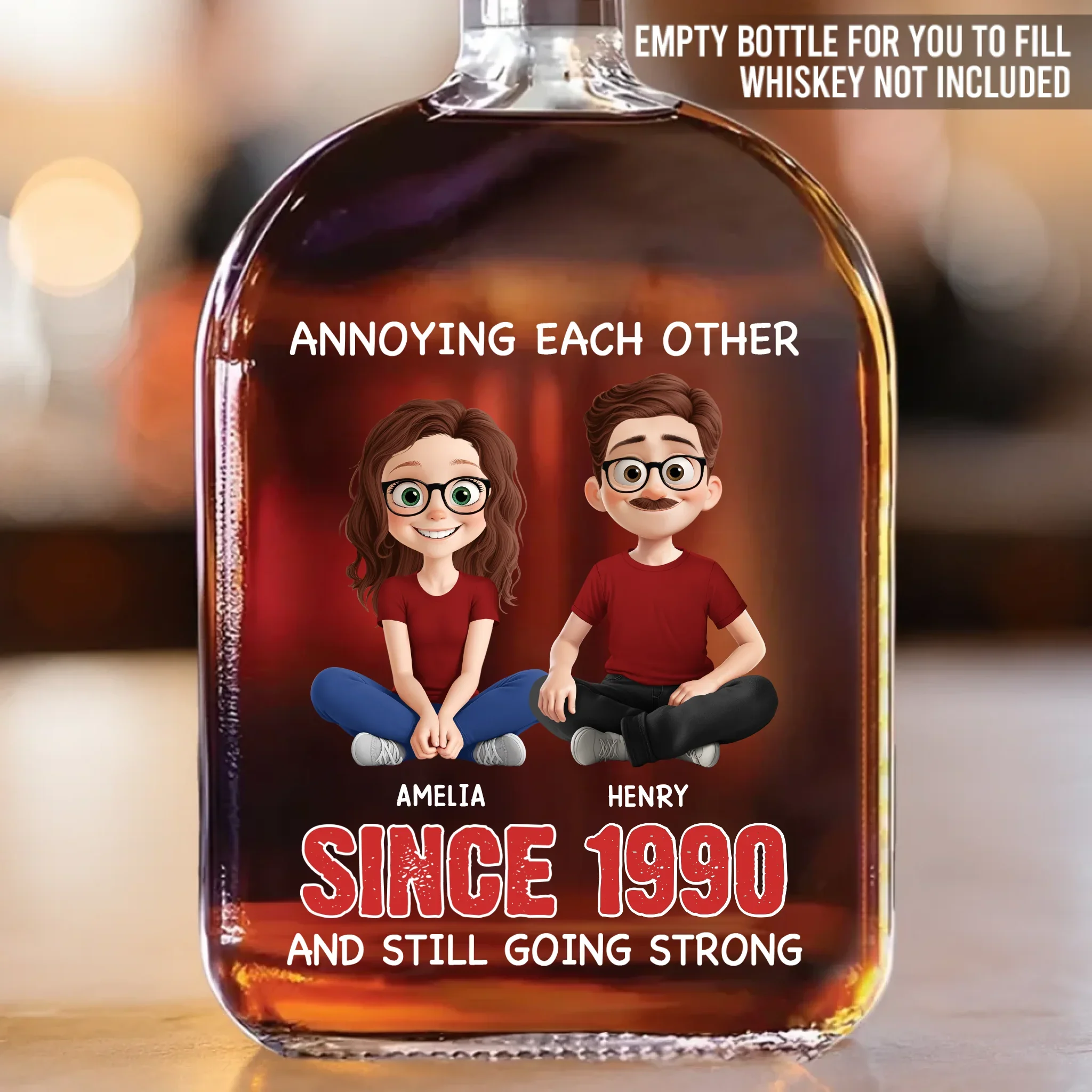 Custom Whiskey Bottle - Personalized Anniversary Wedding Gifts For Husband And Wife, Him And Her - Cheers To Tolerating Each Other - Image 2