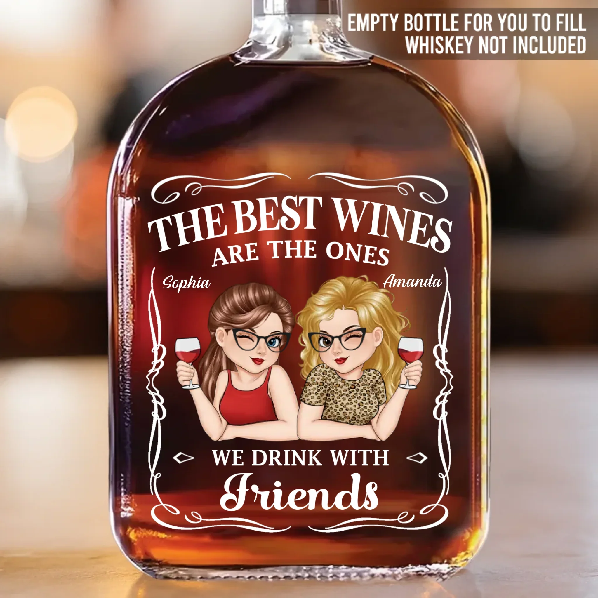 Custom Whiskey Bottle - Personalized Best Friend Birthday Gifts For Women, Besties, Sisters, BFF - Silly Moments Shine With Besties - Image 2