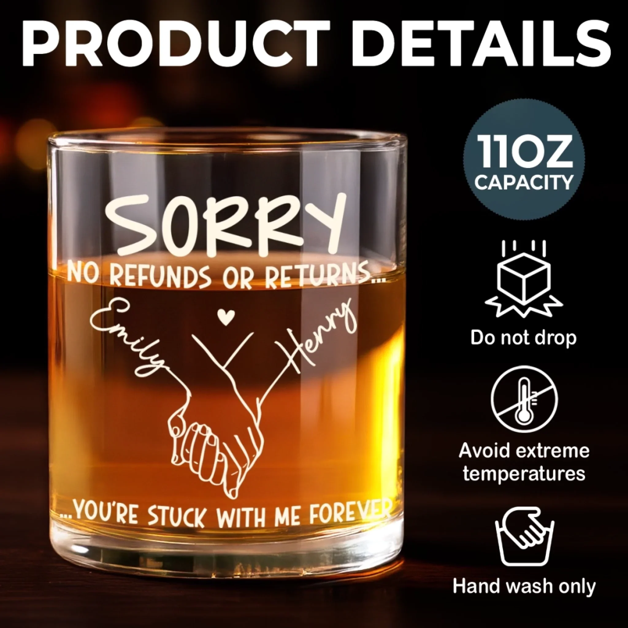 Custom Whiskey Glass - Personalized Anniversary Wedding Gifts For Husband And Wife, Him And Her - No Refunds, Forever Yours - Image 7