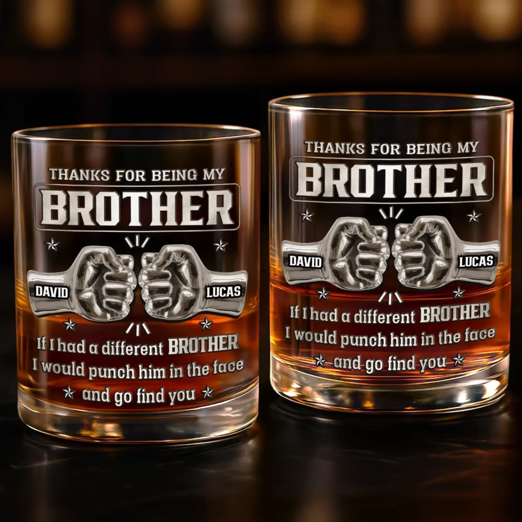 Custom Whiskey Glass - Personalized Birthday Gifts For Brothers, Siblings - Same Roots, Same Ride - Image 3