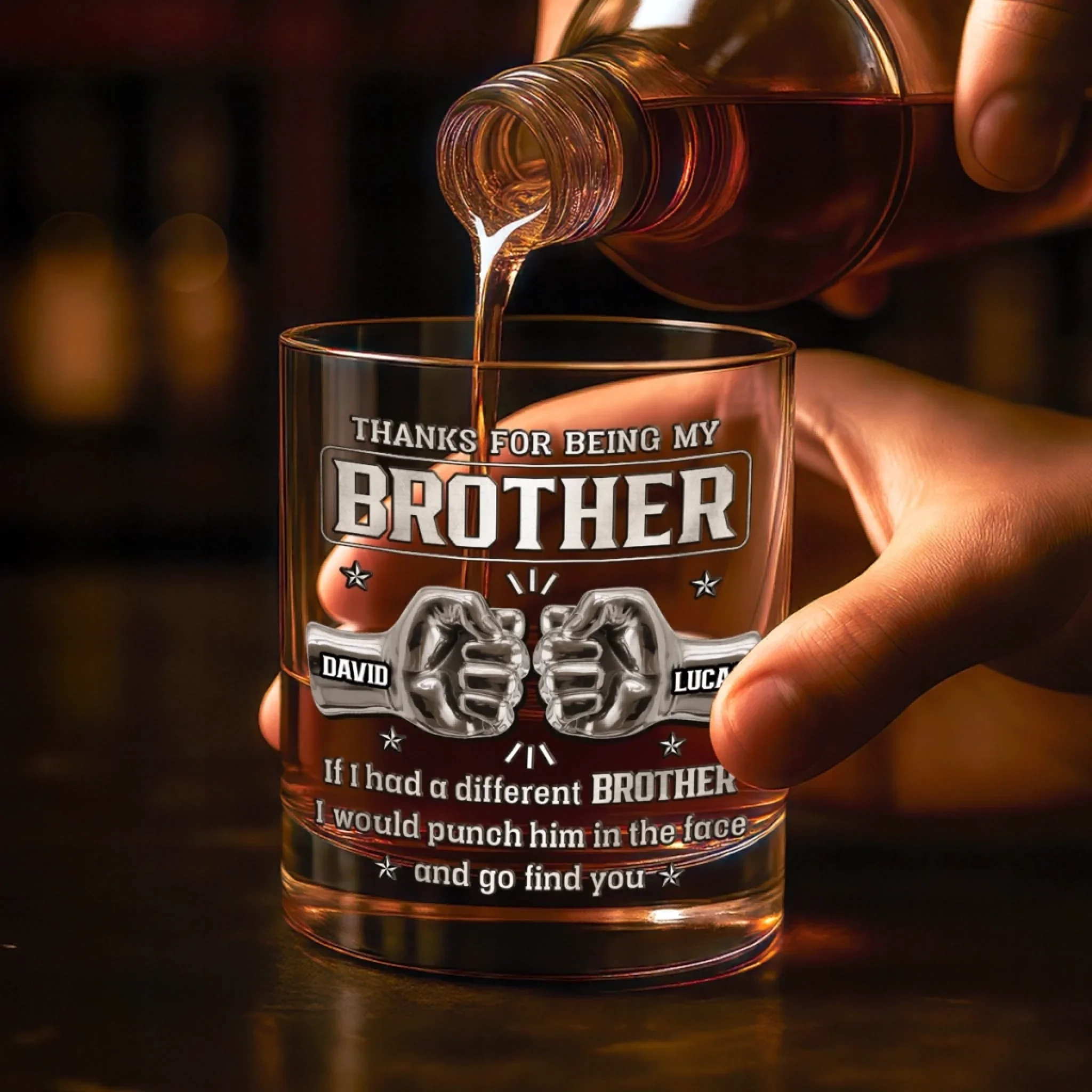 Custom Whiskey Glass - Personalized Birthday Gifts For Brothers, Siblings - Same Roots, Same Ride - Image 4