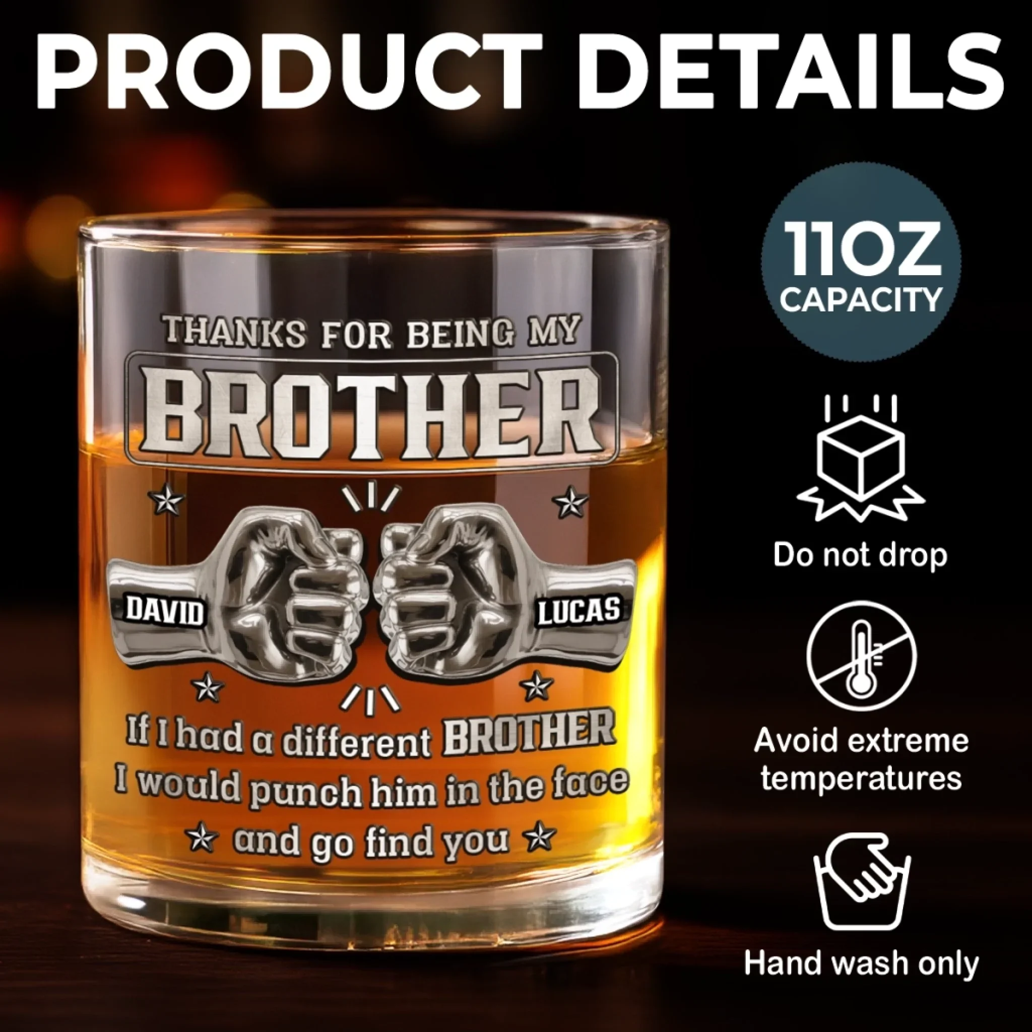 Custom Whiskey Glass - Personalized Birthday Gifts For Brothers, Siblings - Same Roots, Same Ride - Image 7