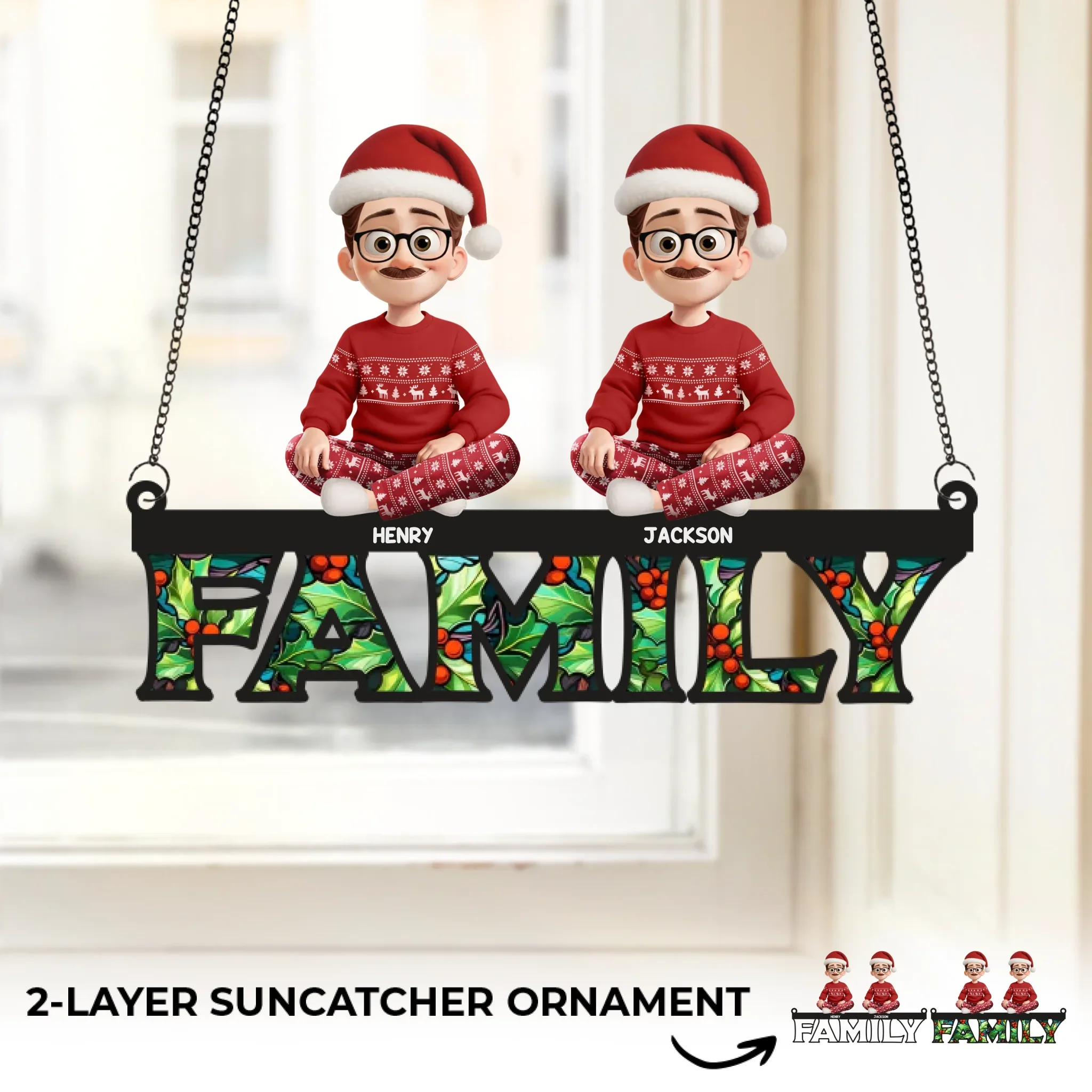 Custom Window Hanging Suncatcher Ornament - Personalized Christmas Birthday Gifts For Family, Dog Cat Lovers - Joyful Hearts Warm Every Christmas - Image 2