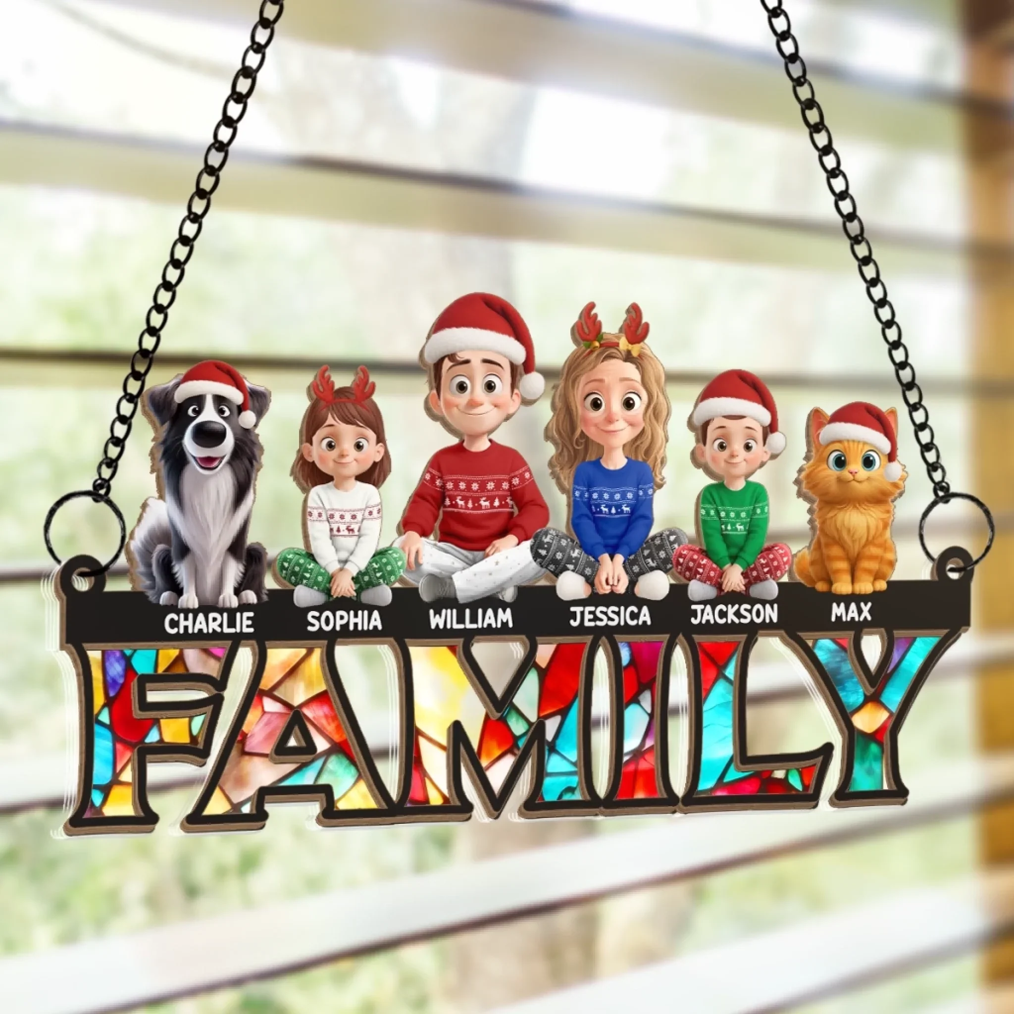 Custom Window Hanging Suncatcher Ornament - Personalized Christmas Birthday Gifts For Family, Dog Cat Lovers - Joyful Hearts Warm Every Christmas - Image 4