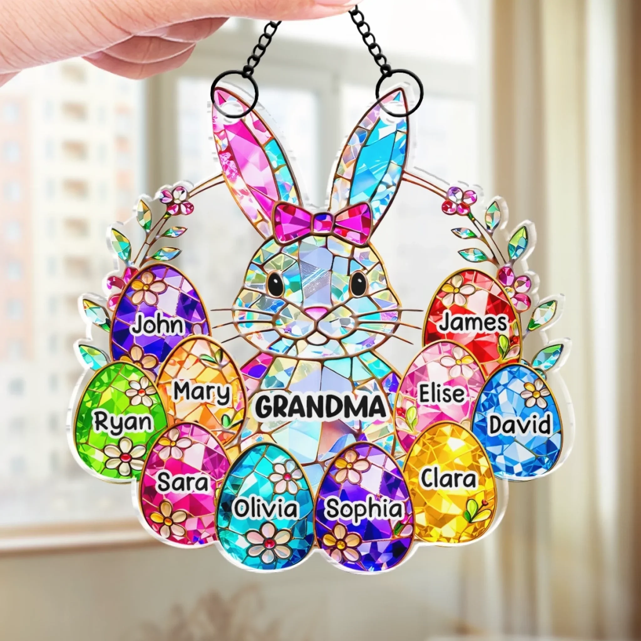 Custom Window Hanging Suncatcher Ornament - Personalized Easter Gifts For Mom, Grandma - Mom And Grandma Forever Loved - Image 4