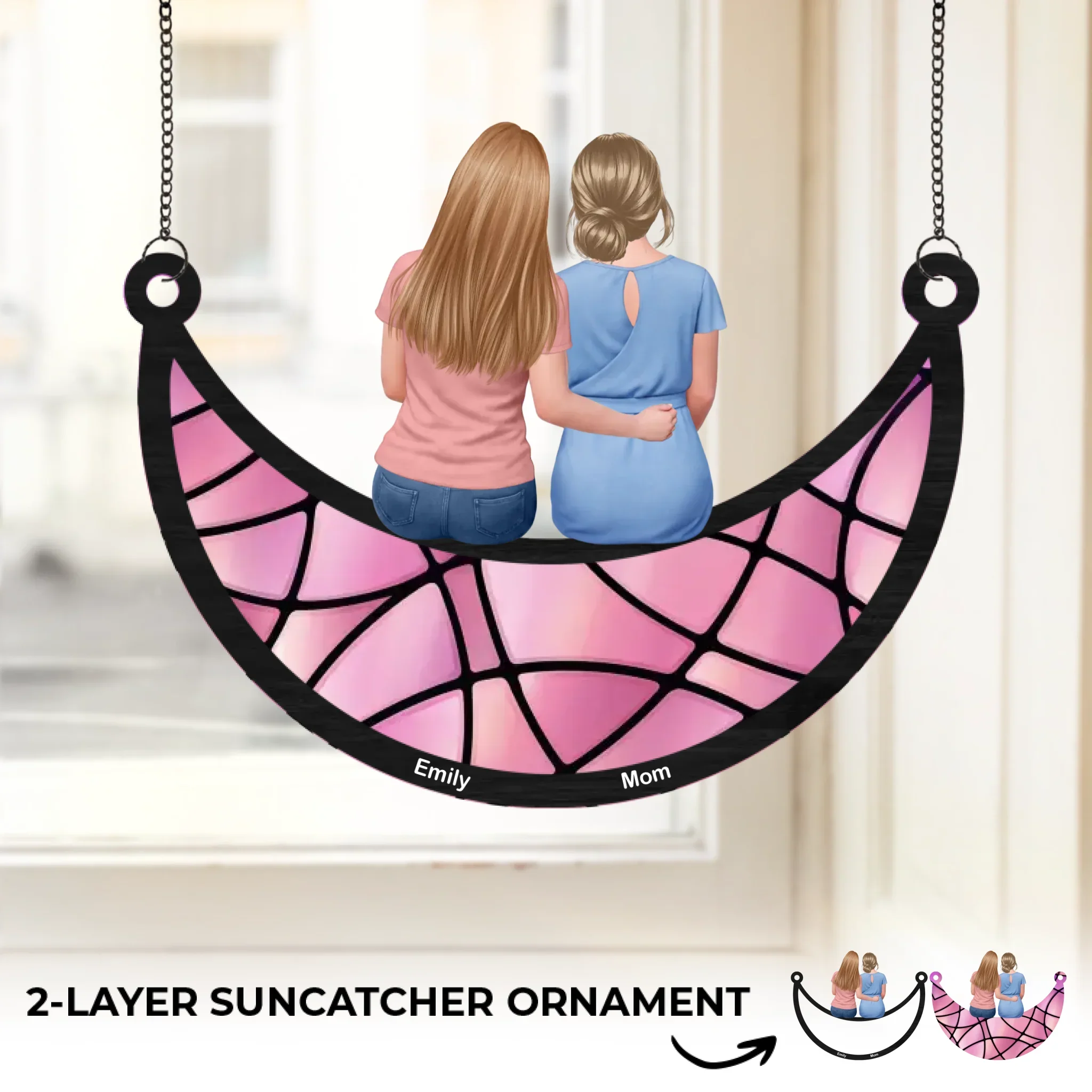 Custom Window Hanging Suncatcher Ornament - Personalized Mother's Day Birthday Gifts For Mom, Daughter, Son - Mom And Us, Forever Linked - Image 2