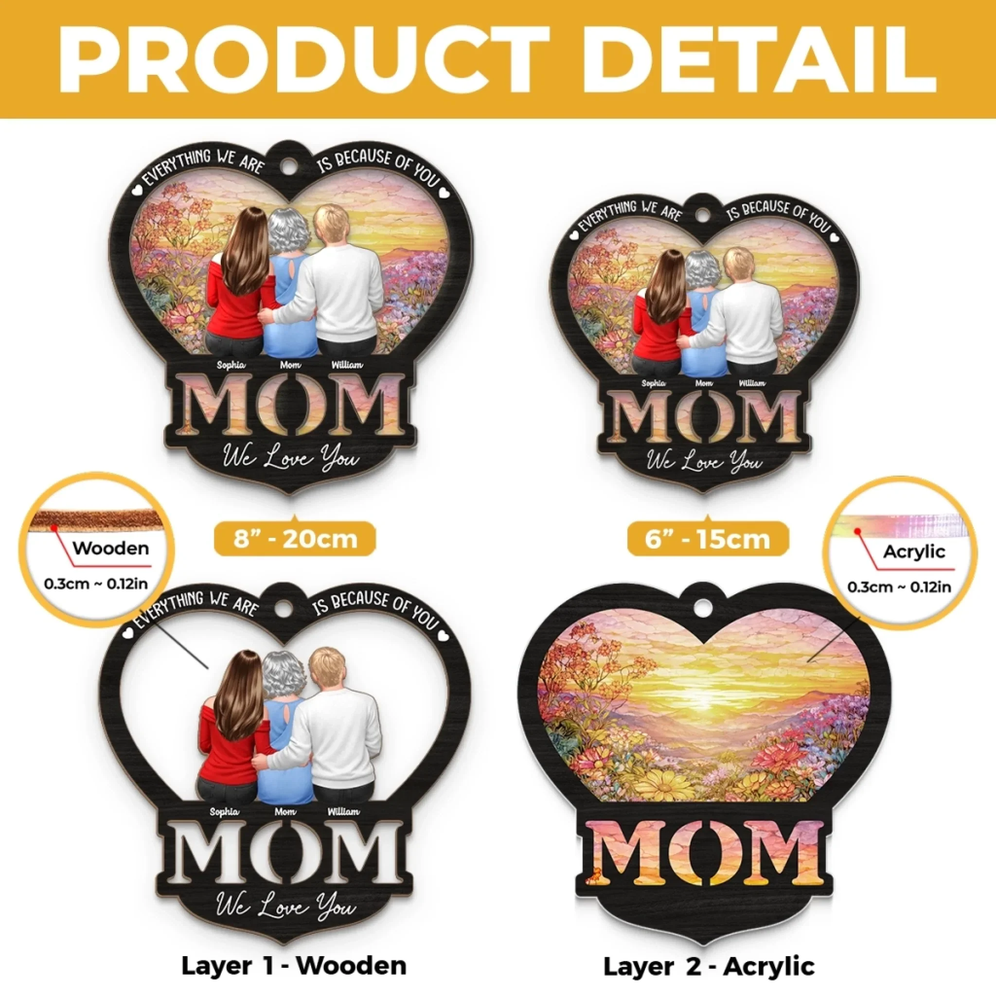 Custom Window Hanging Suncatcher Ornament - Personalized Mother's Day Birthday Gifts For Mom, Grandma - Forever Grateful For Mom - Image 5