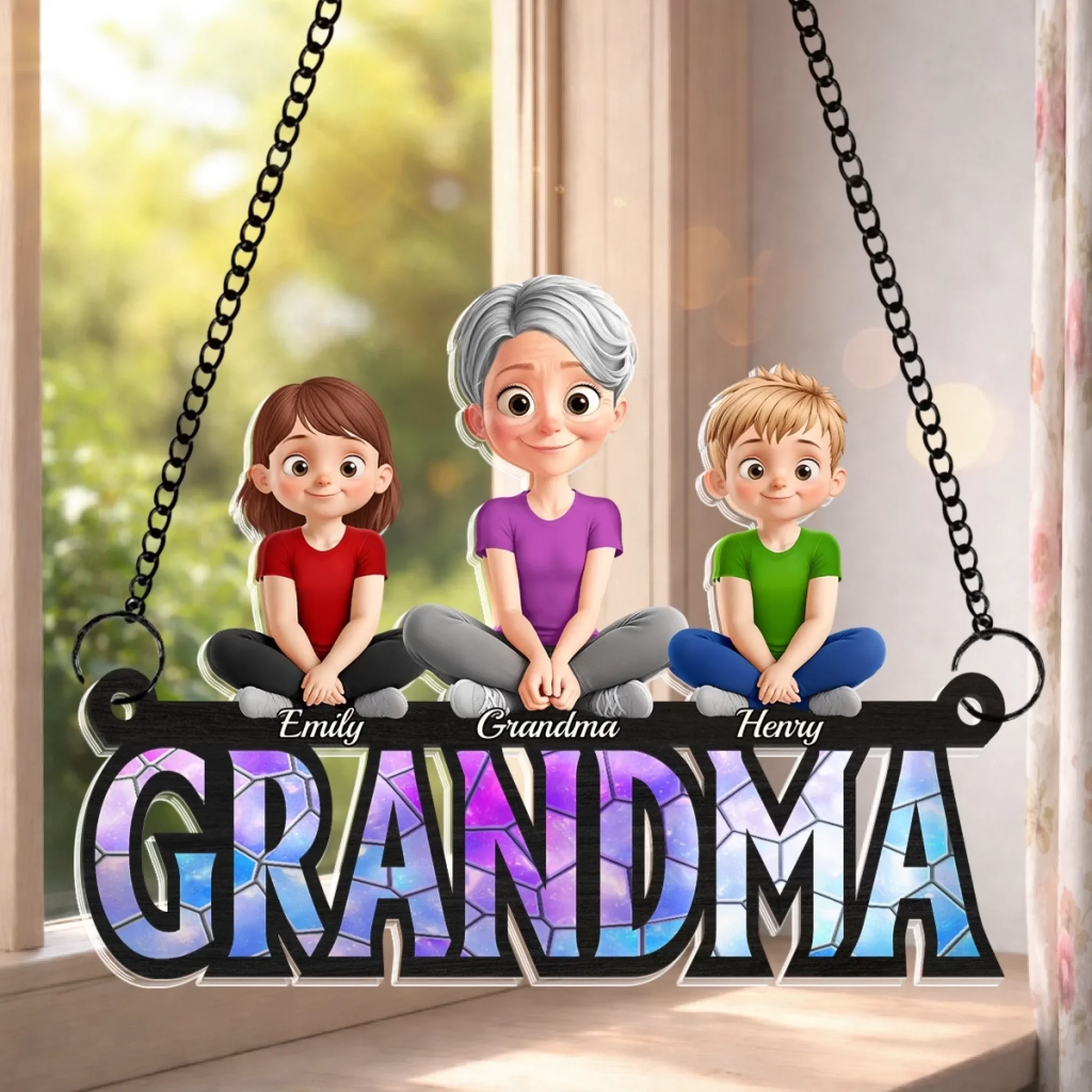 Custom Window Hanging Suncatcher Ornament - Personalized Mother's Day Birthday Gifts For Mom, Grandma - Little Moments, Big Grandma Love