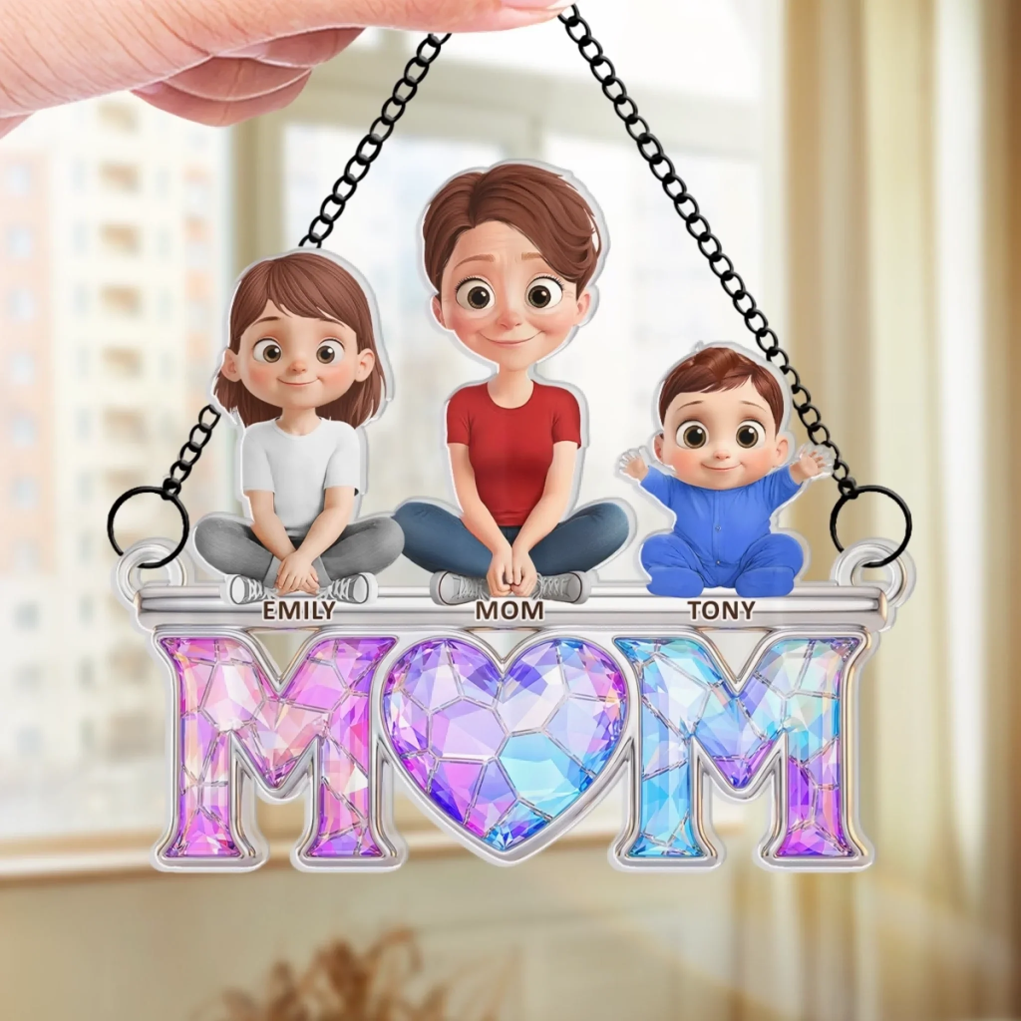 Custom Window Hanging Suncatcher Ornament - Personalized Mother's Day Birthday Gifts For Mom, Grandma - Mom Holds It All Together - Image 4