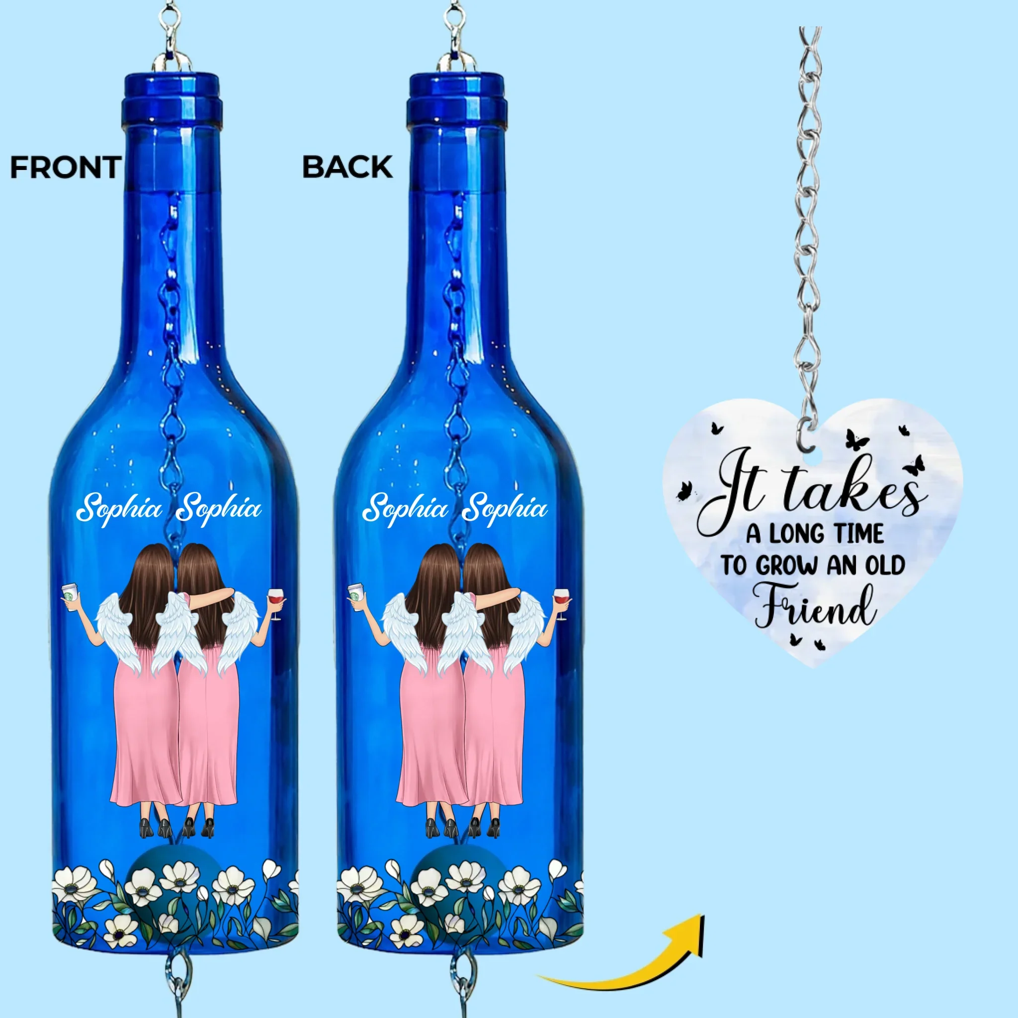 Custom Wine Bottle Wind Chime - Personalized Best Friend Birthday Gifts For Women, Besties, Sisters, BFF - No Limits To Friendship - Image 2