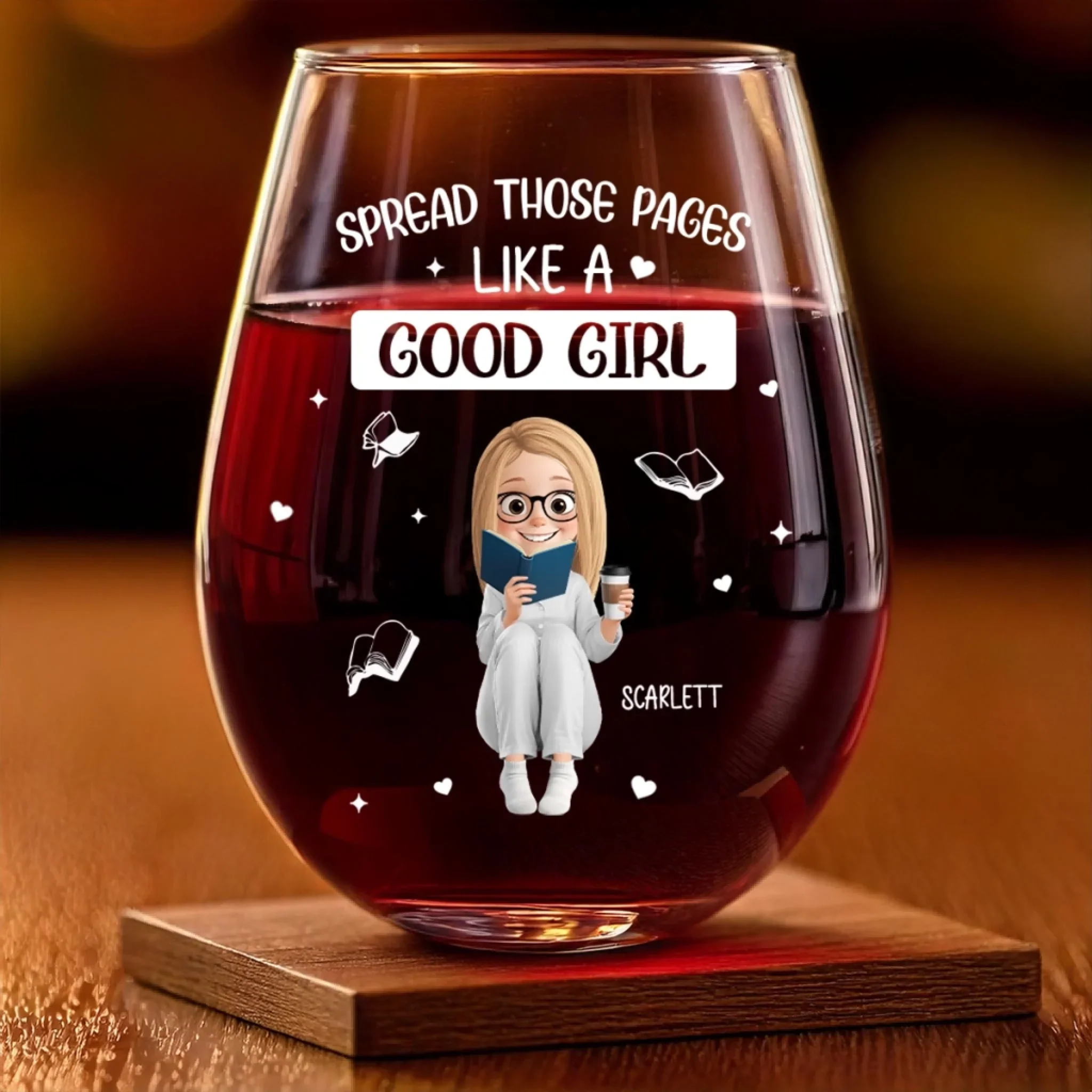 Custom Wine Glass - Personalized Bookish Gifts For Book Lovers, Bookworms, Readers - Smart Girls Read Harder