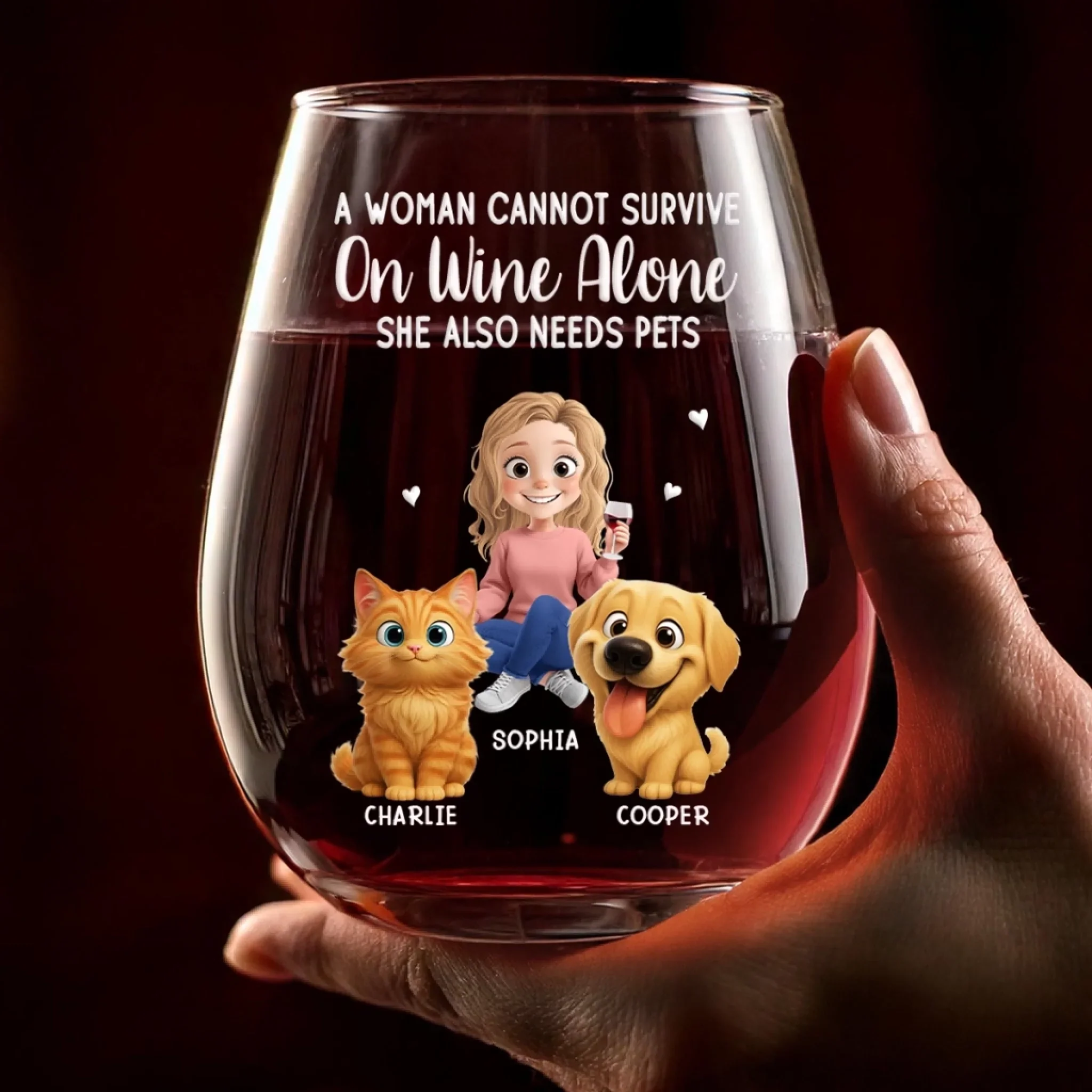 Custom Wine Glass - Personalized Christmas Birthday Gifts For Dog Cat Lovers, Dog Dad And Mom, Cat Owners - Love Is Four Paws - Image 3