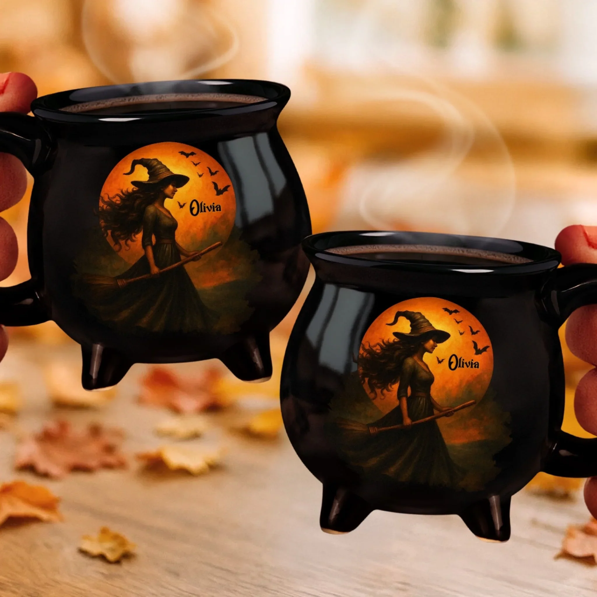 Custom Witch Cauldron Coffee Mug - Personalized Halloween Witchy Gifts For Besties, Sisters, BFF, Family, Yourself - Witching You A Wicked Brew - Image 6